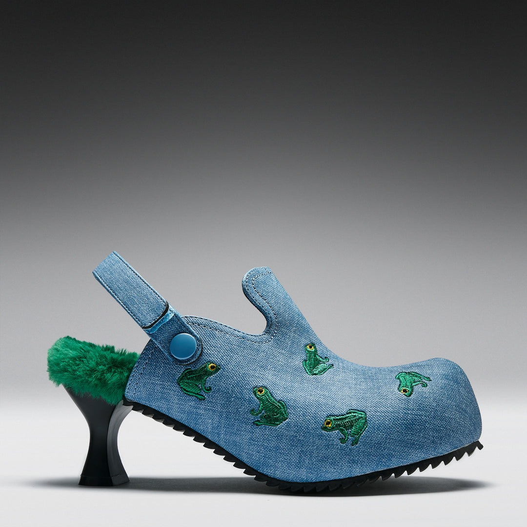 Ribbit Heeled Frog Mules- Denim – KOI footwear