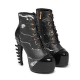 Phantasm Spiny Heel Ankle Boots-Black