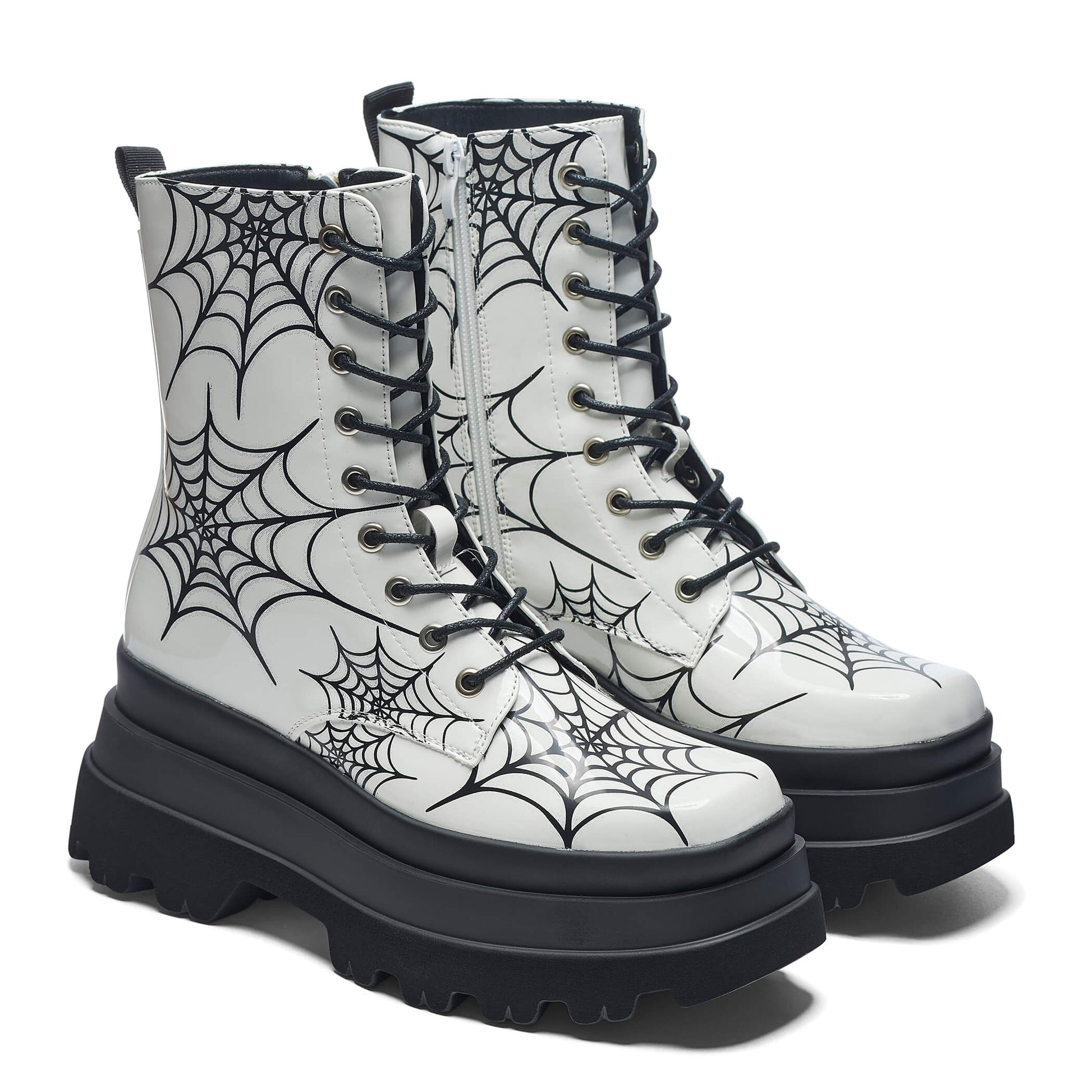 Web Trap Trident Boots - Ankle Boots - KOI Footwear - White - Three-Quarter View