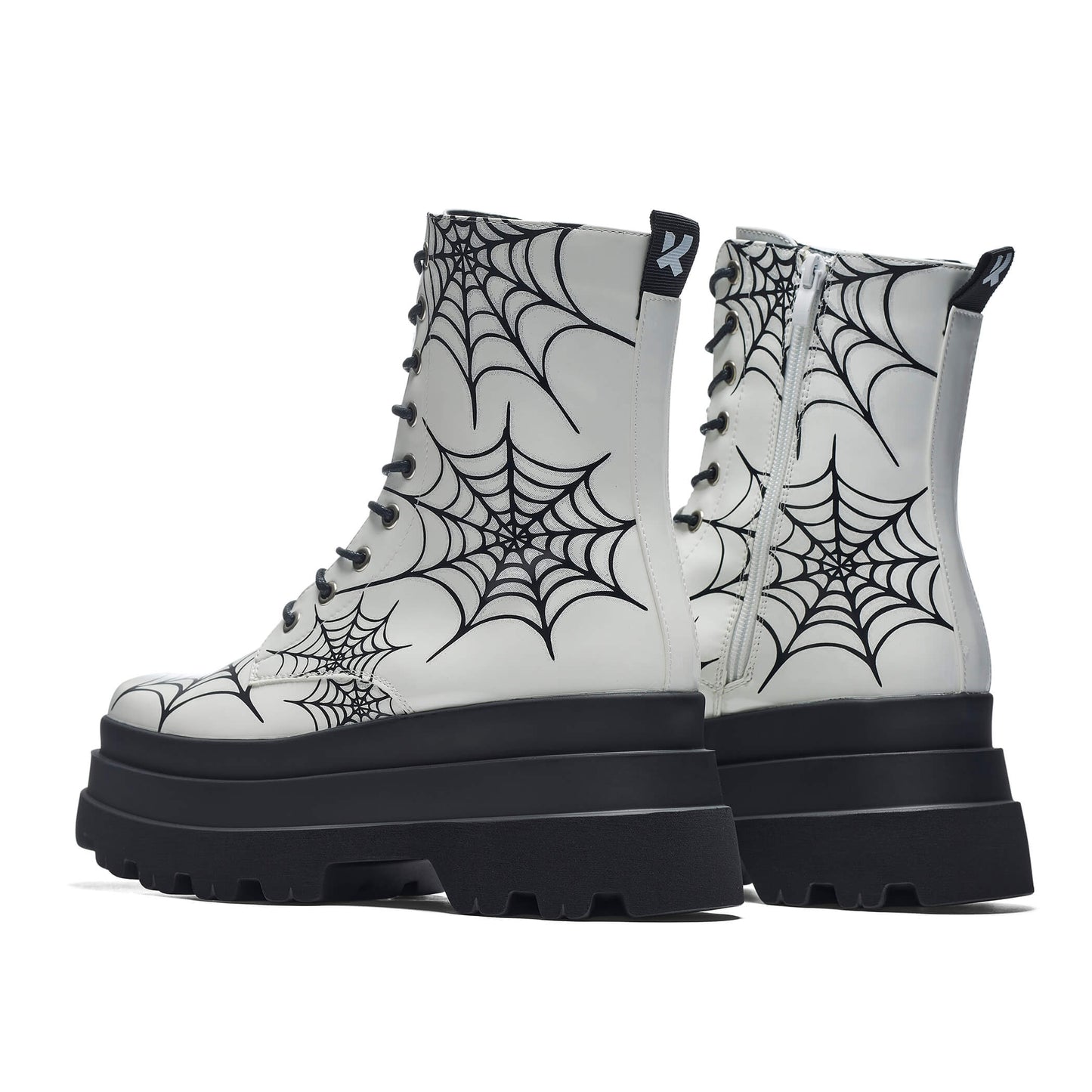 Web Trap Trident Boots - Ankle Boots - KOI Footwear - White - Back Side View