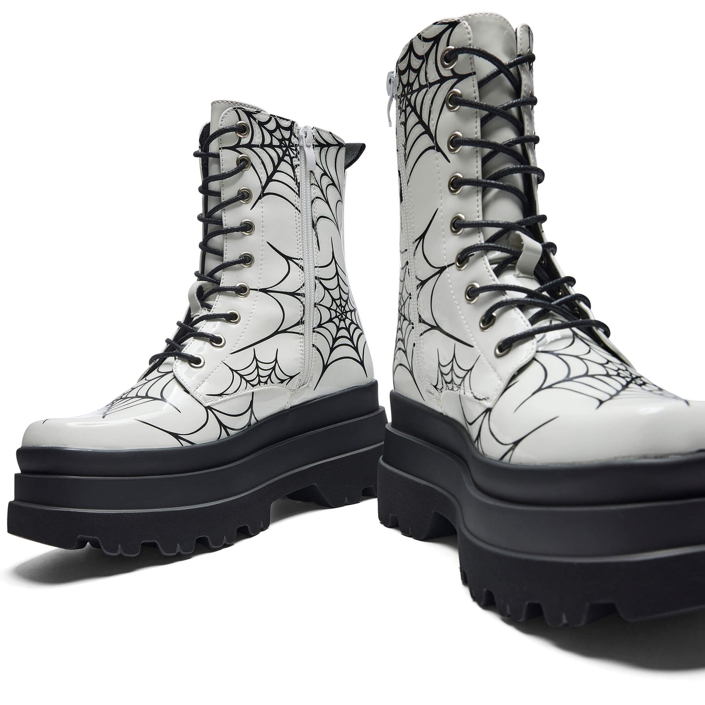 Web Trap Trident Boots - Ankle Boots - KOI Footwear - White - Front Detail View