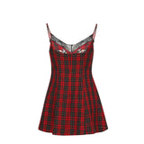 Tarnished Plaid Slip Dress - Red Tartan