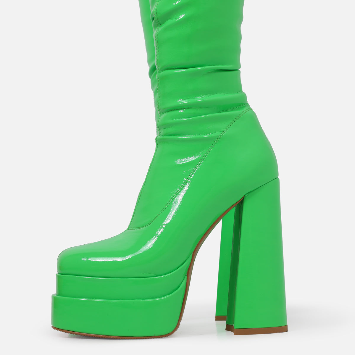 The Redemption Green Stretch Thigh High Boots - Long Boots - KOI Footwear - Green - Close-Up Detail