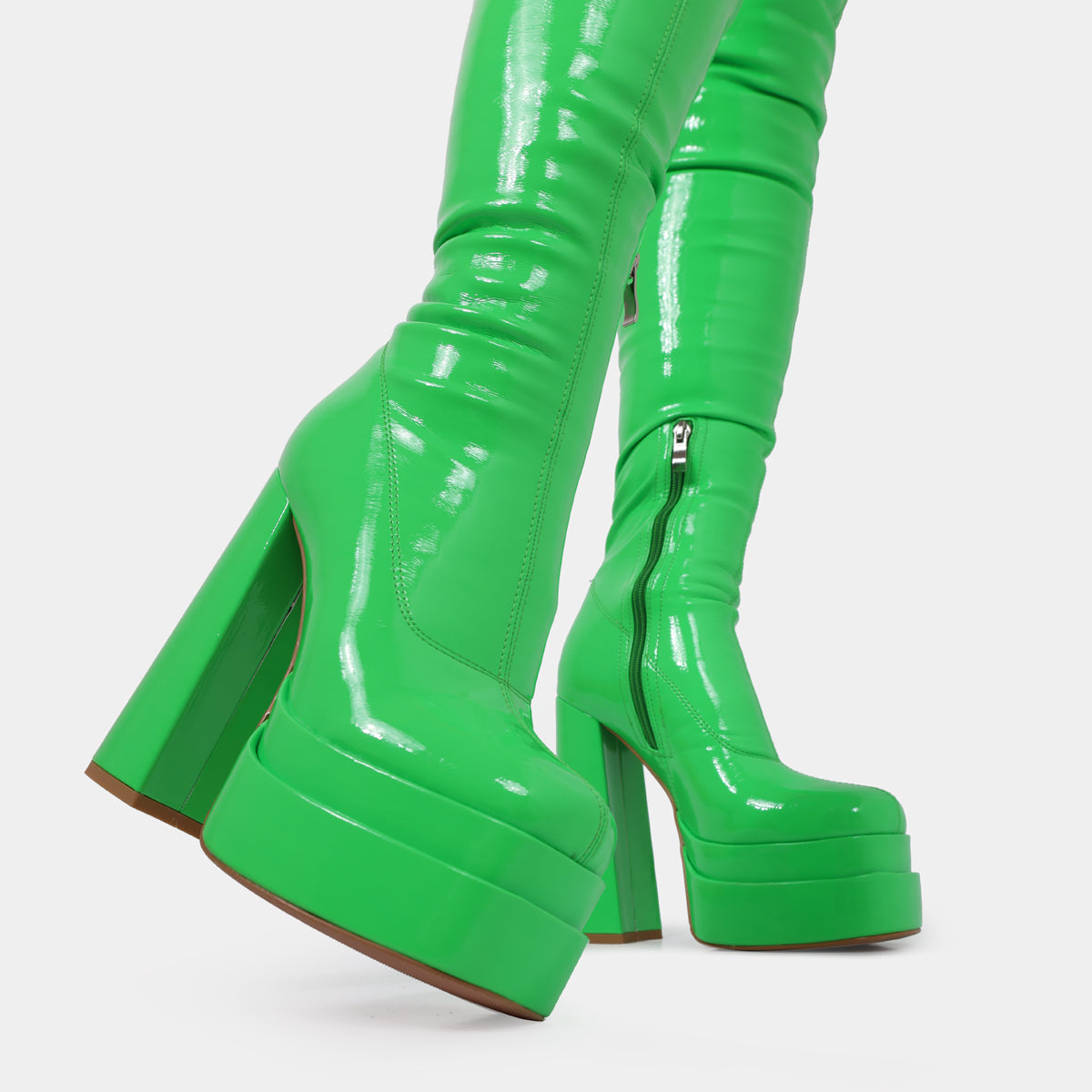 The Redemption Green Stretch Thigh High Boots - Long Boots - KOI Footwear - Green - Platform Detail