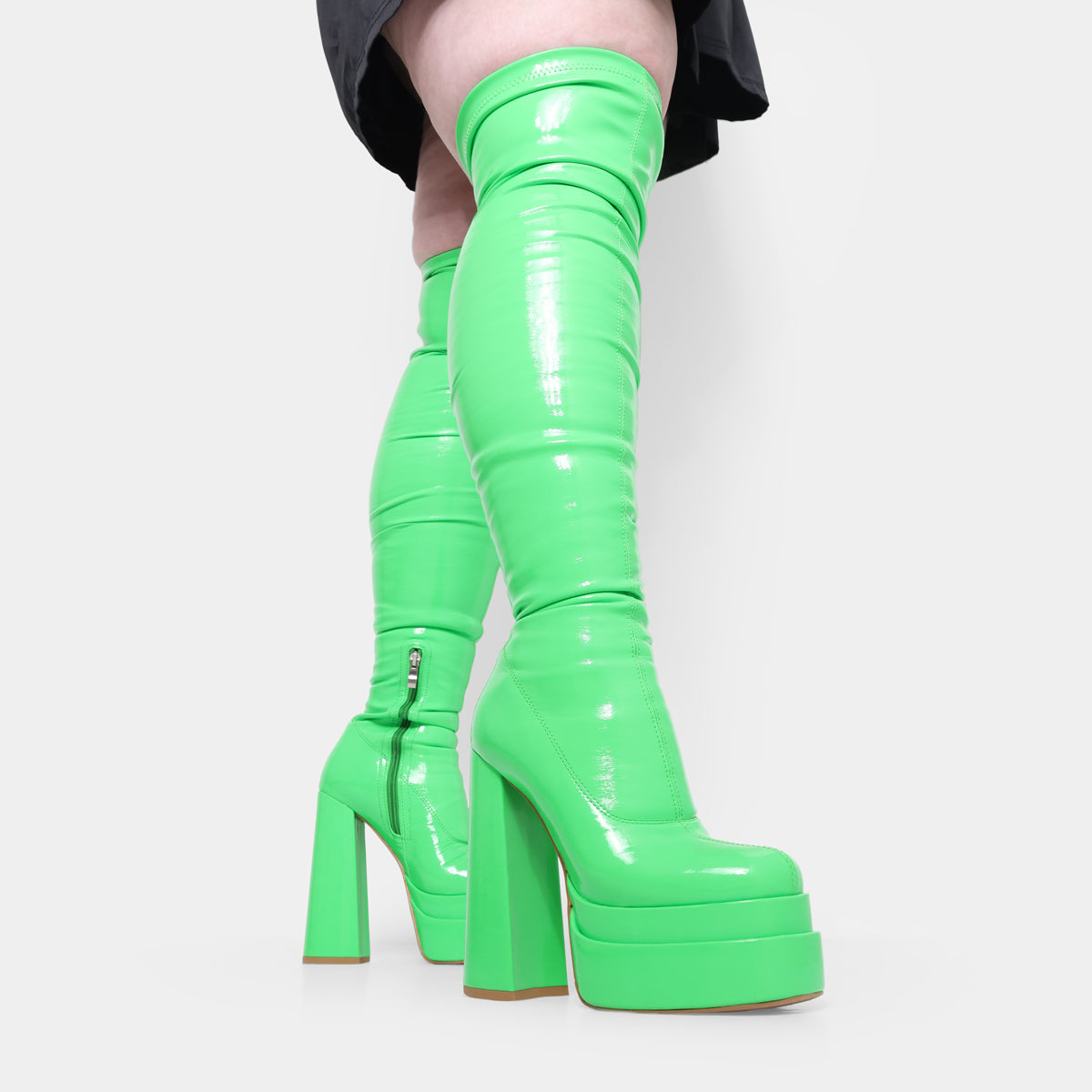The Redemption Green Stretch Thigh High Boots - Long Boots - KOI Footwear - Green - Model View