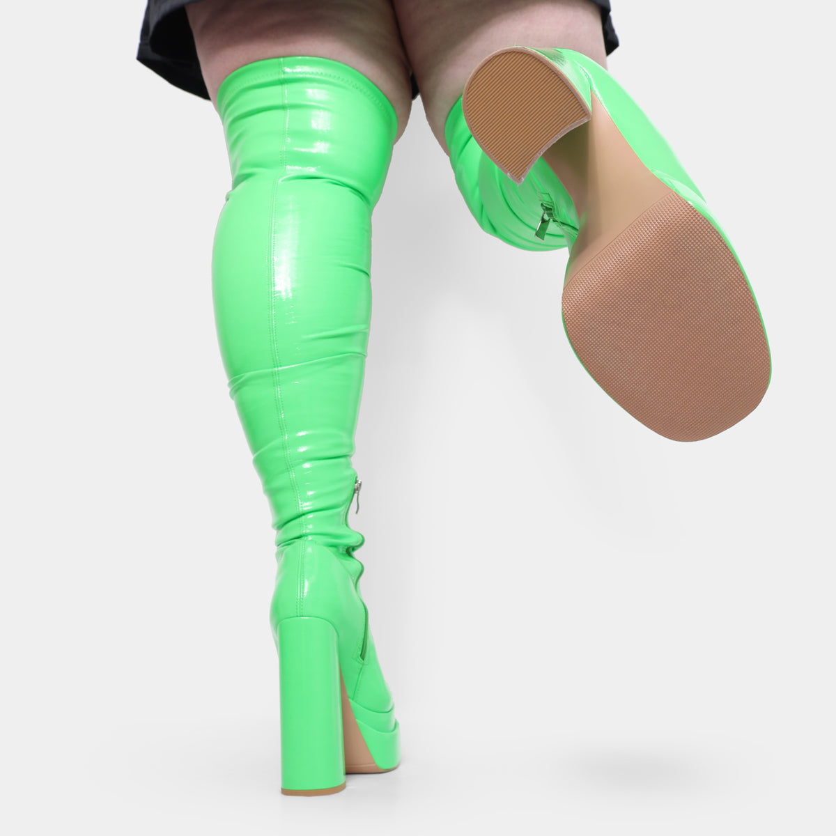 The Redemption Green Stretch Thigh High Boots - Long Boots - KOI Footwear - Green - Sole Detail