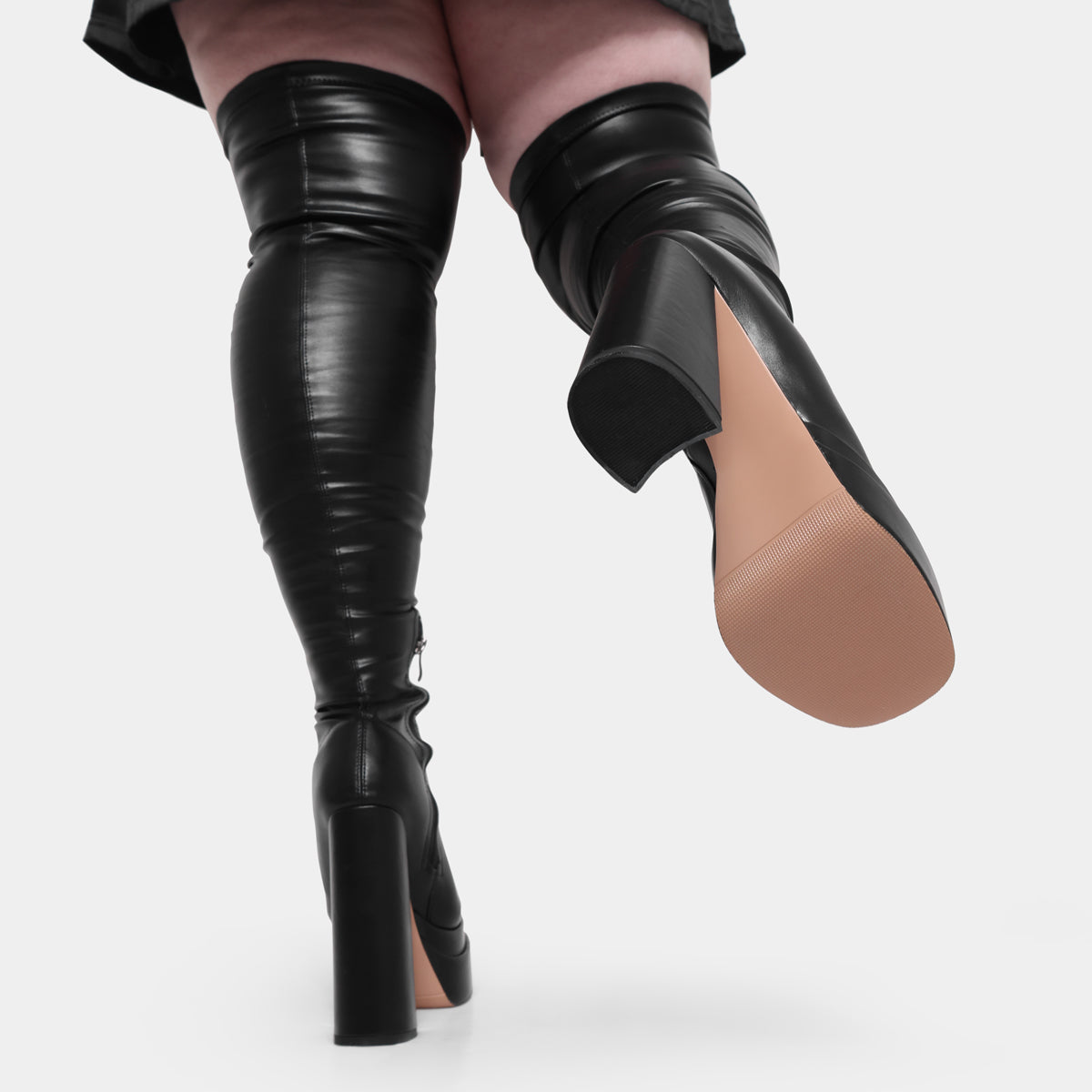 The Redemption Black Stretch Thigh High Boots - Long Boots - KOI Footwear - Black - Model Sole View