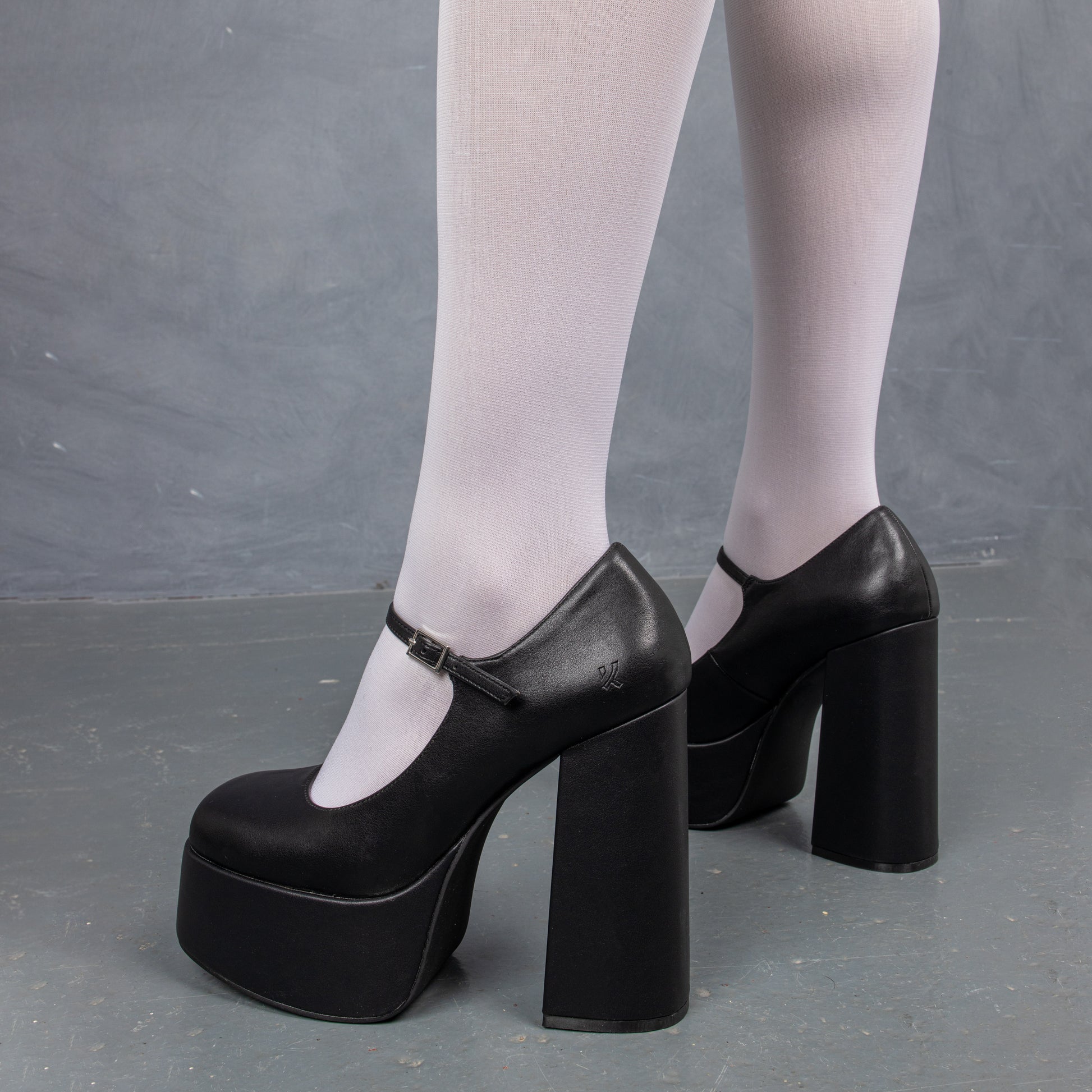 Darkbloom Black Platform Heels - Shoes - KOI Footwear - Black - Model Back View