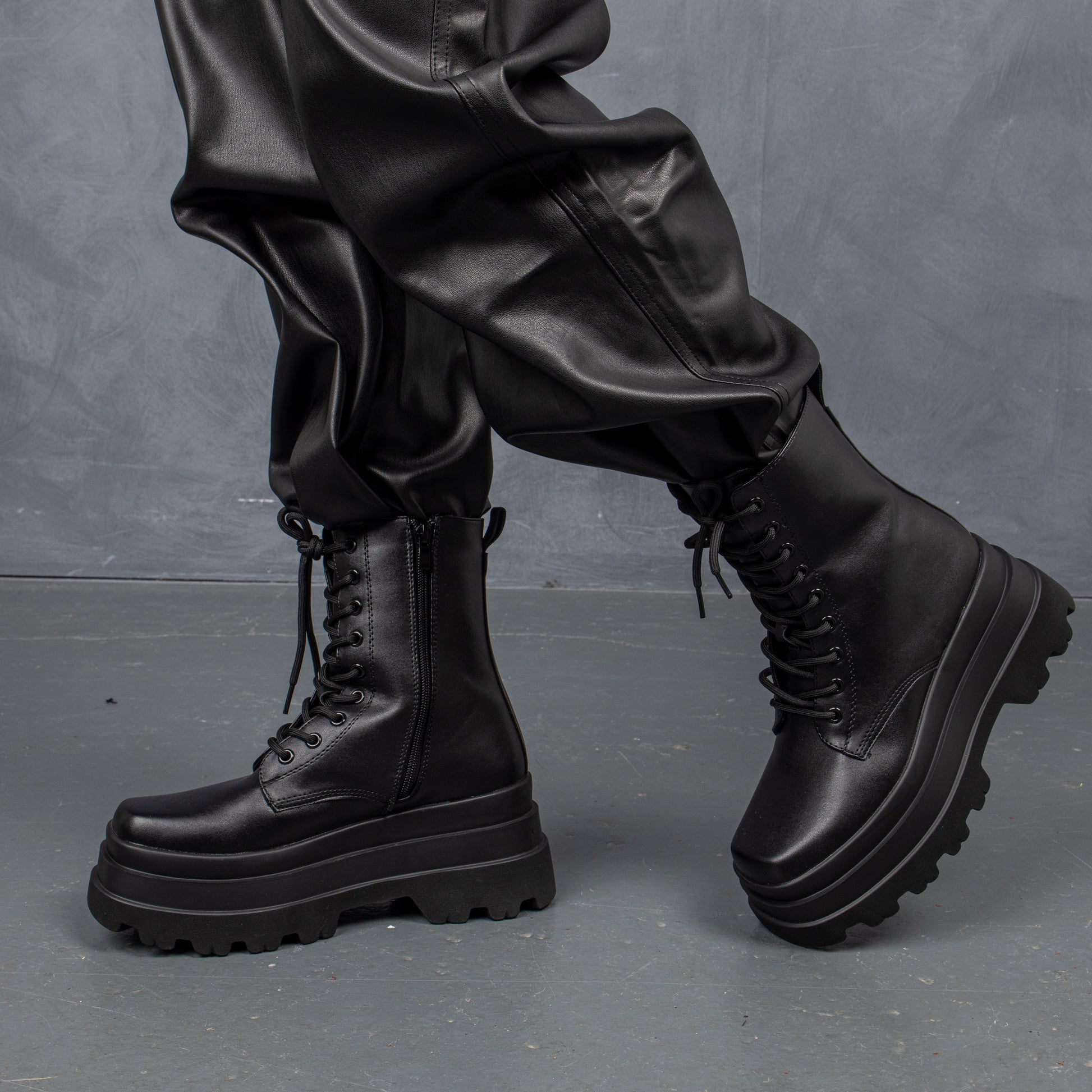 Deathwatch Trident Platform Boots - Ankle Boots - KOI Footwear - Black - Model Left View