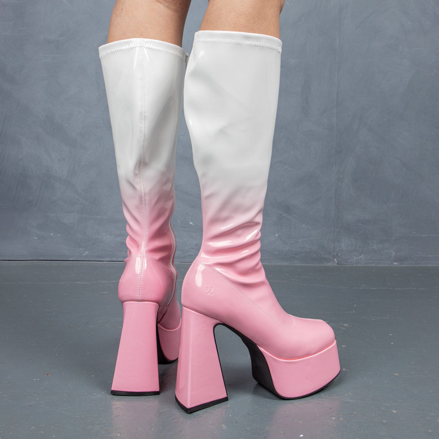 Raspberry Ripple Heeled Long Boots - Long Boots - KOI Footwear - Pink - Model Back View