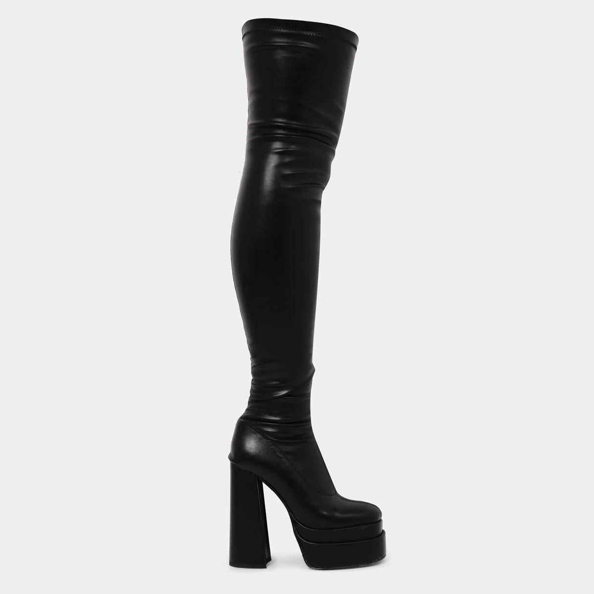 The Redemption Black Stretch Thigh High Boots - Long Boots - KOI Footwear - Black - Side View