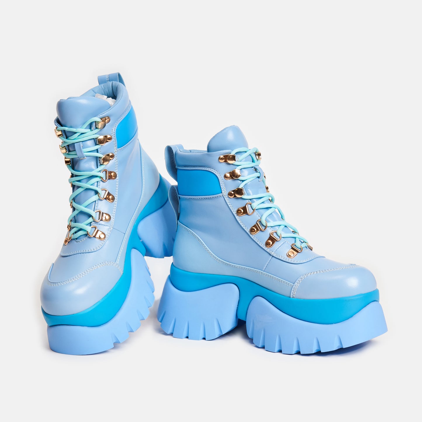 Crybaby Blue Vilun Platform Boots - Ankle Boots - KOI Footwear - Blue - Front and Side View