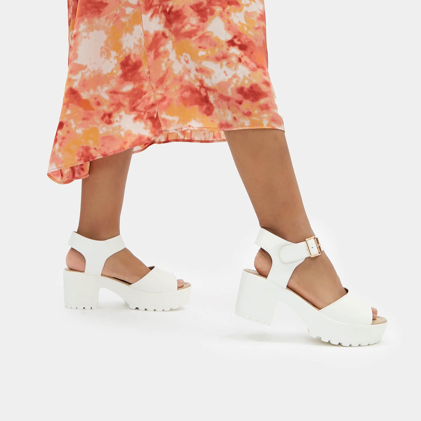 LOR White Chunky Sandals - Sandals - KOI Footwear - White - Model Right View