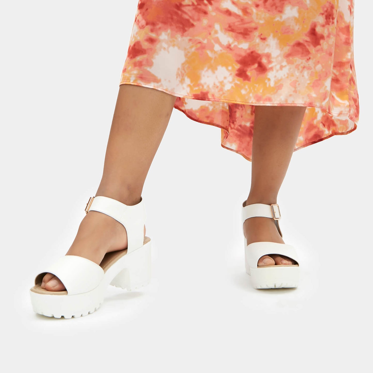 LOR White Chunky Sandals - Sandals - KOI Footwear - White - Model Front View