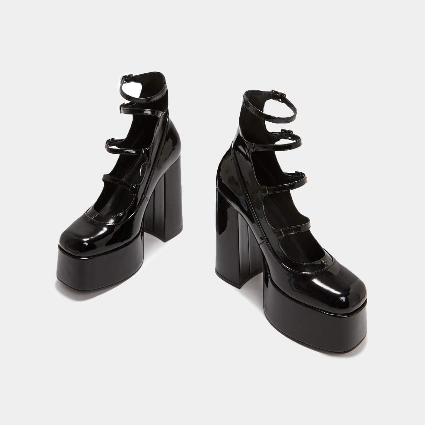 Gurren Strappy Black Patent Platform Heels - Shoes - KOI Footwear - Black - Top View