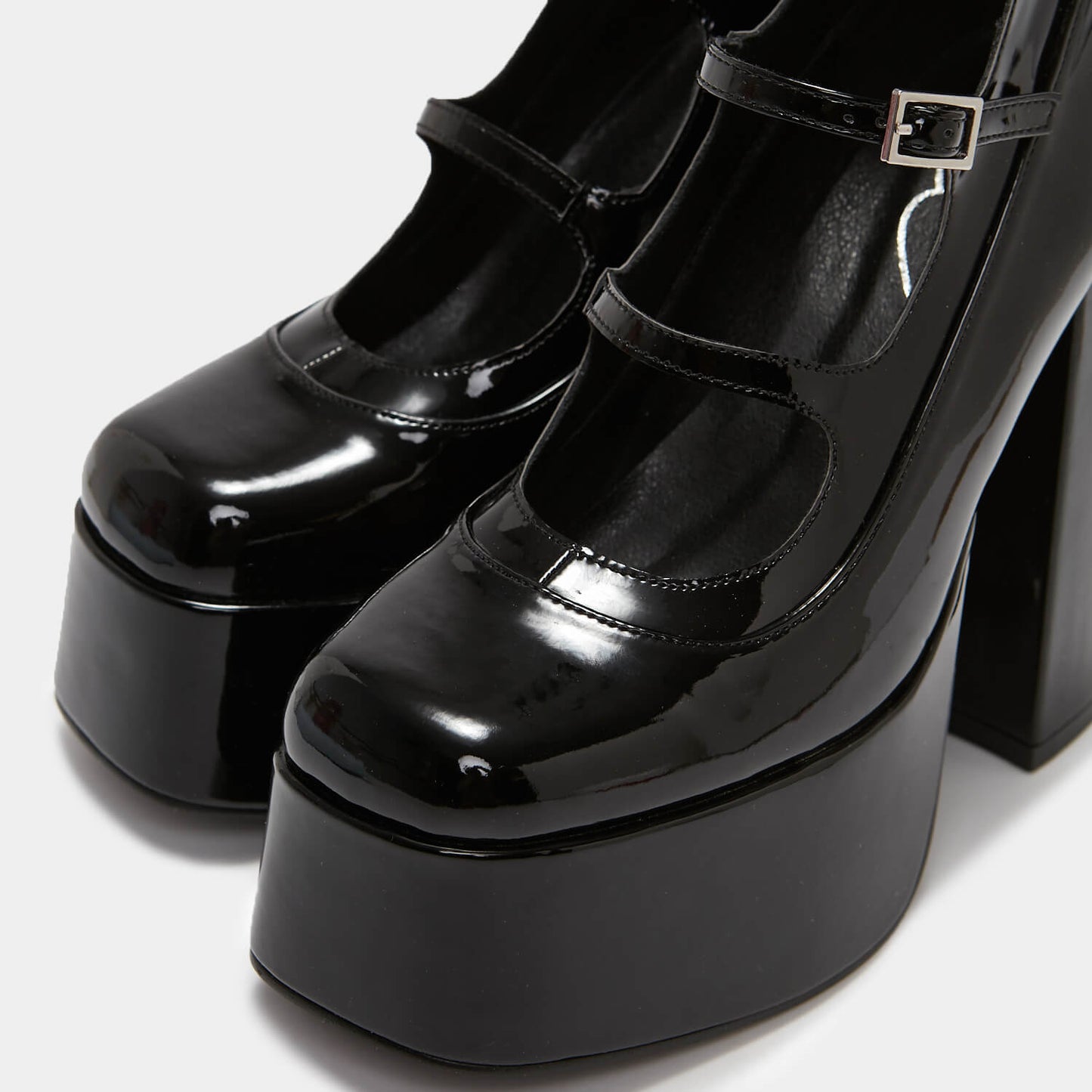 Gurren Strappy Black Patent Platform Heels - Shoes - KOI Footwear - Black - Platform Detail