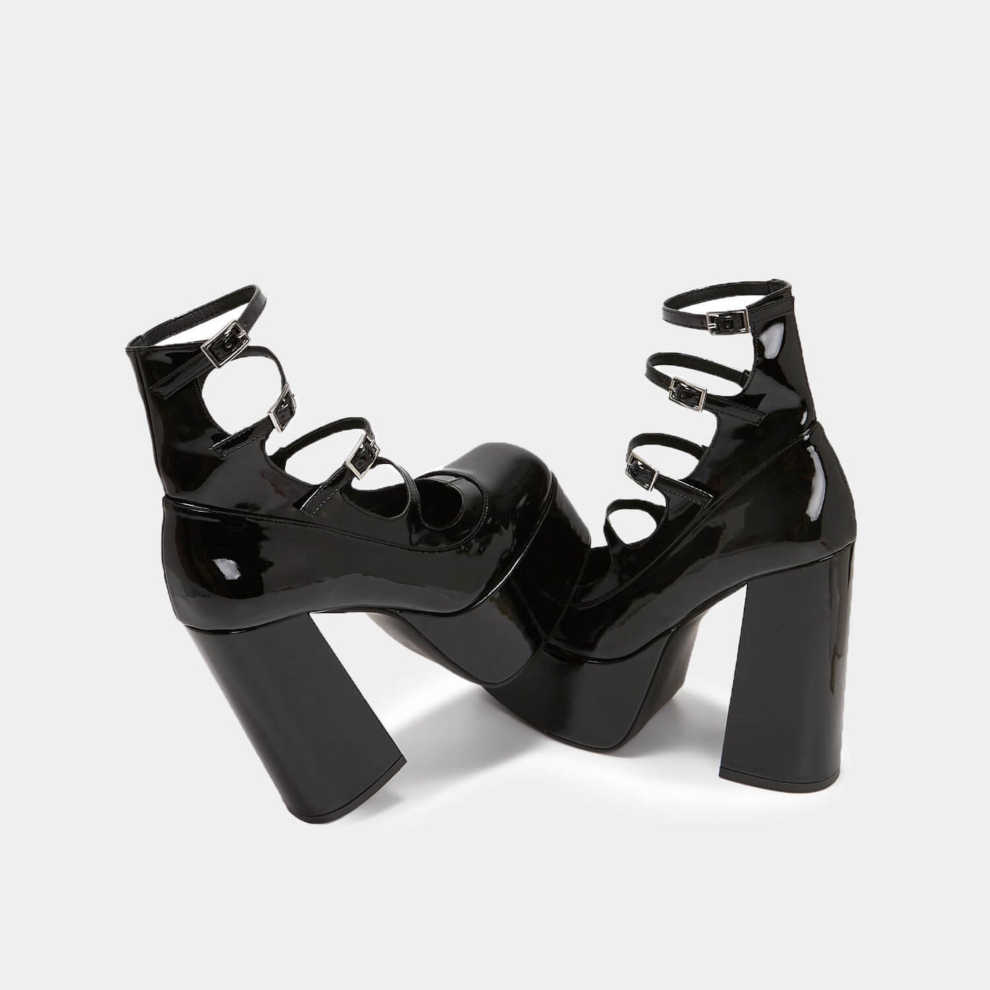 Gurren Strappy Black Patent Platform Heels - Shoes - KOI Footwear - Black - Back View