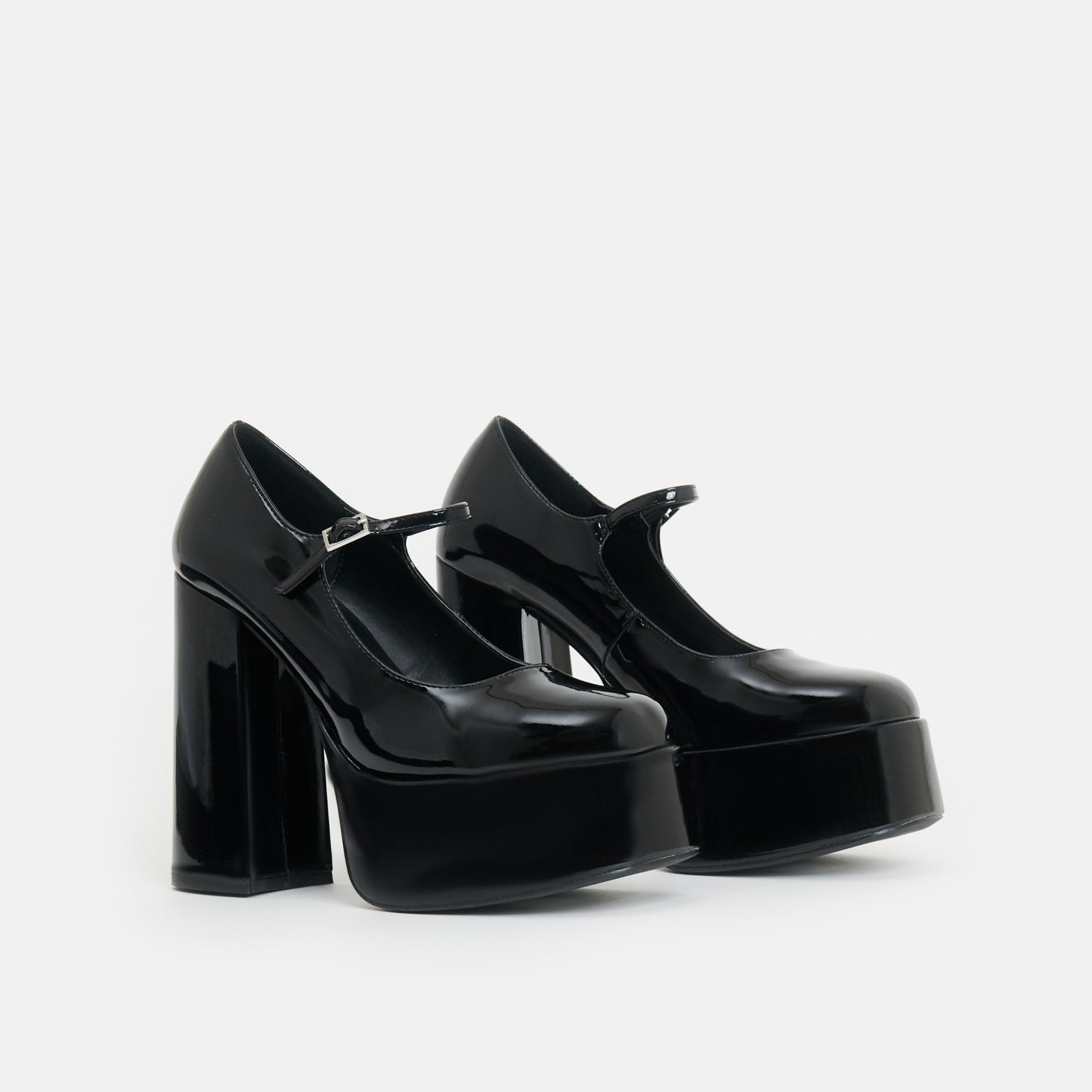 Darkbloom Black Patent Platform Heels - Shoes - KOI Footwear - Black - Three-Quarter View