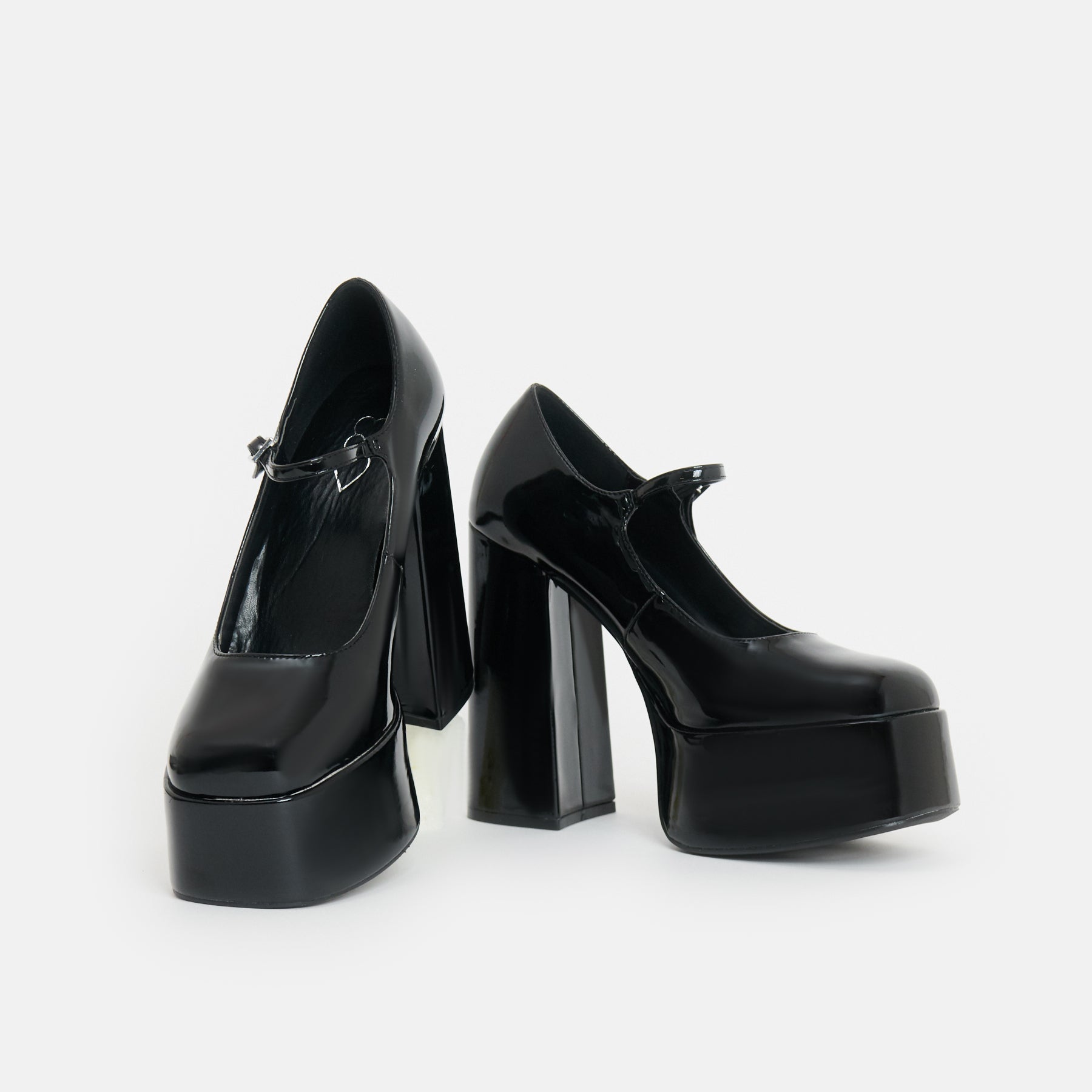 Darkbloom Black Patent Platform Heels - Shoes - KOI Footwear - Black - Front and Side View