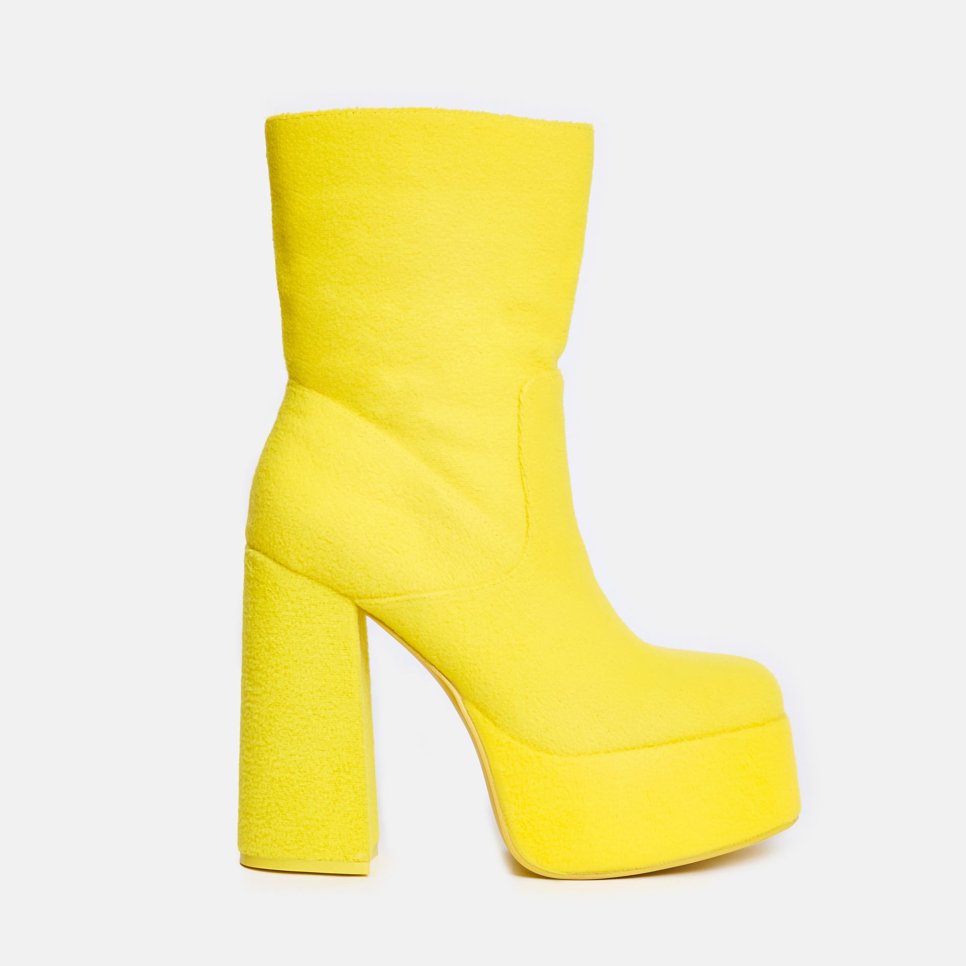 Laa Laa Fluffy Platform Boots - Ankle Boots - KOI Footwear - Yellow - Side View