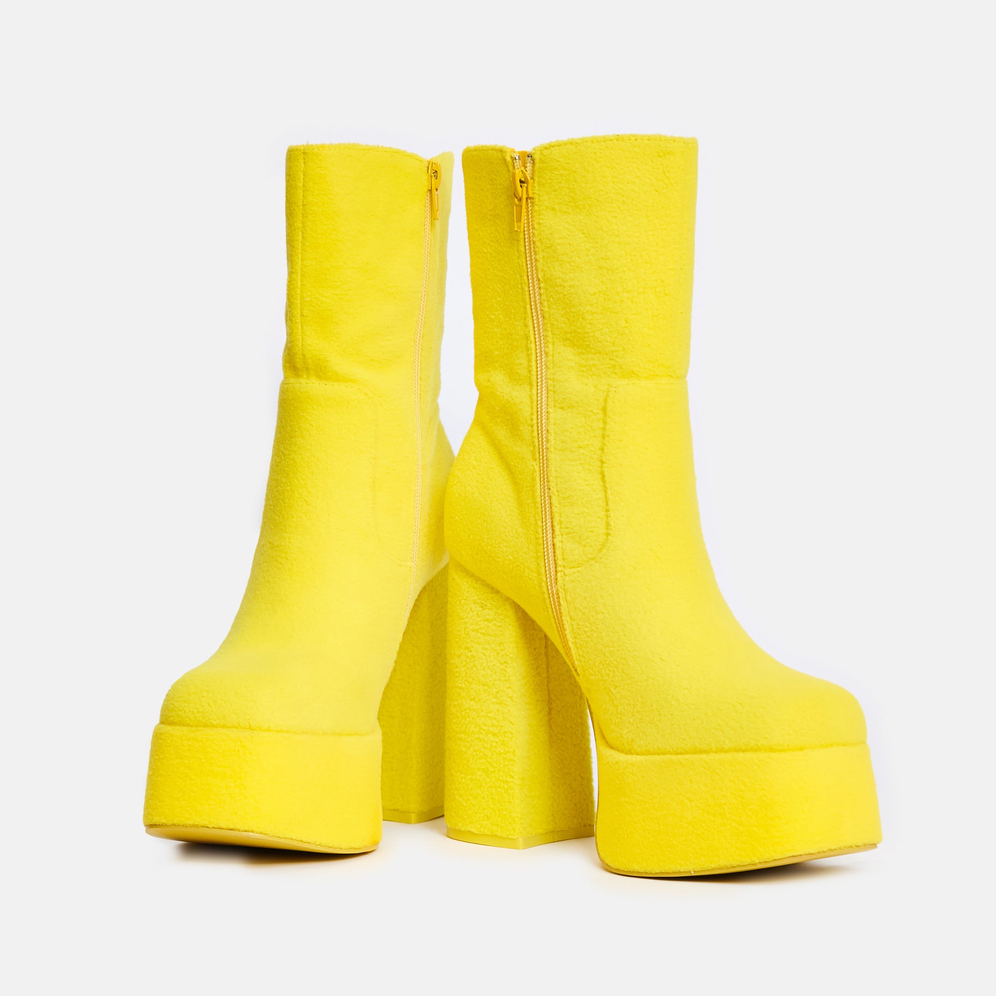 Laa Laa Fluffy Platform Boots - Ankle Boots - KOI Footwear - Yellow - Front View