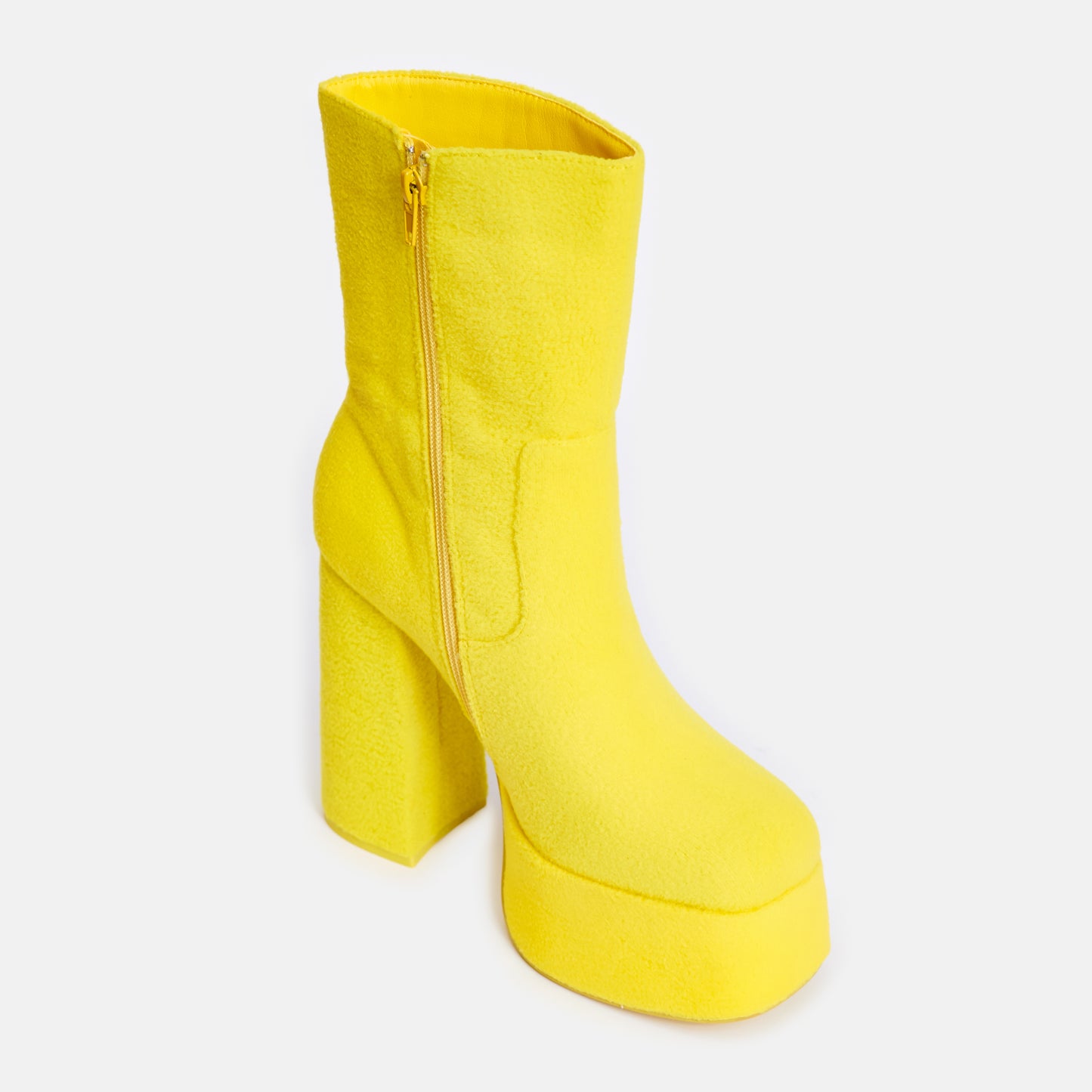 Laa Laa Fluffy Platform Boots - Ankle Boots - KOI Footwear - Yellow - Zip Detail