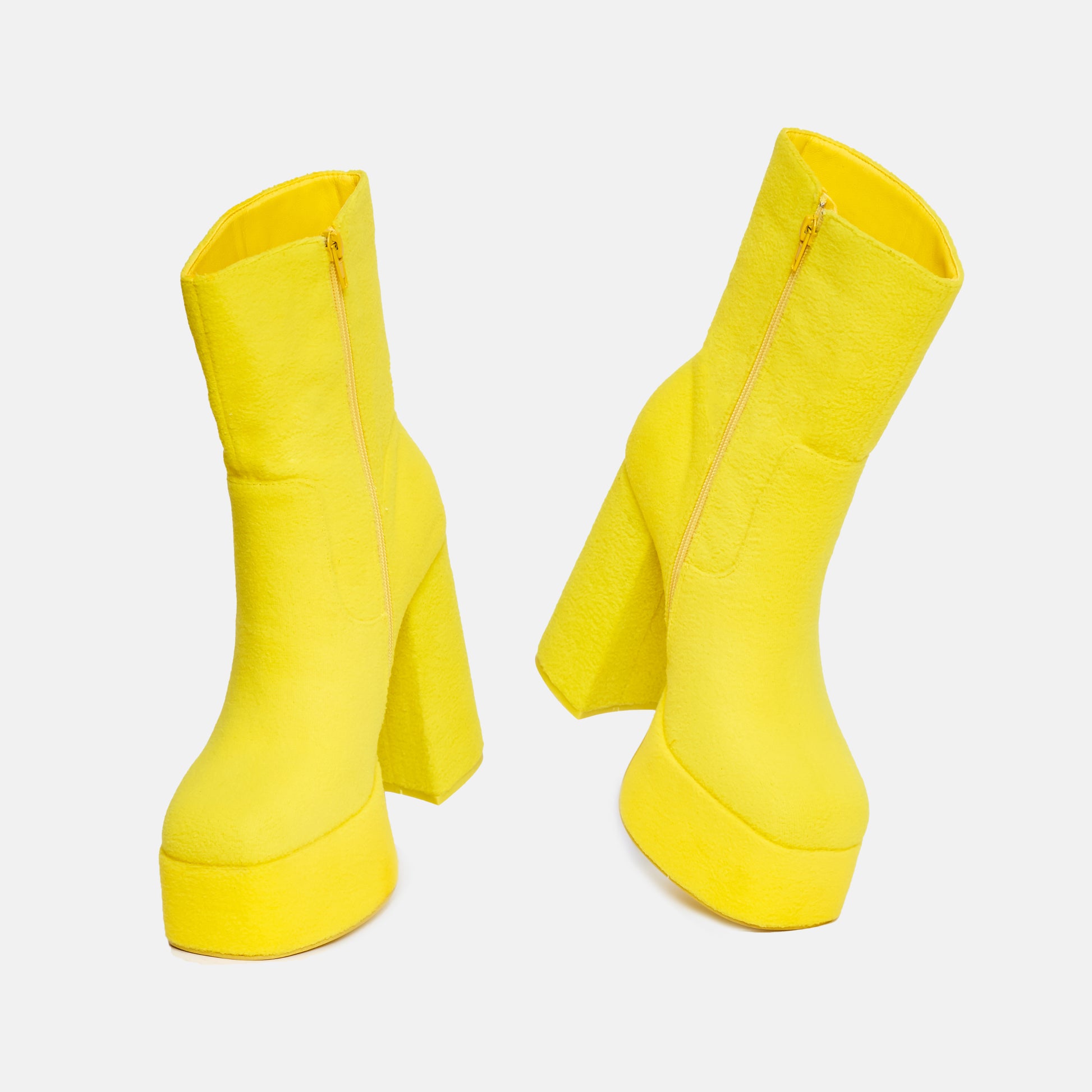 Laa Laa Fluffy Platform Boots - Ankle Boots - KOI Footwear - Yellow - Top View