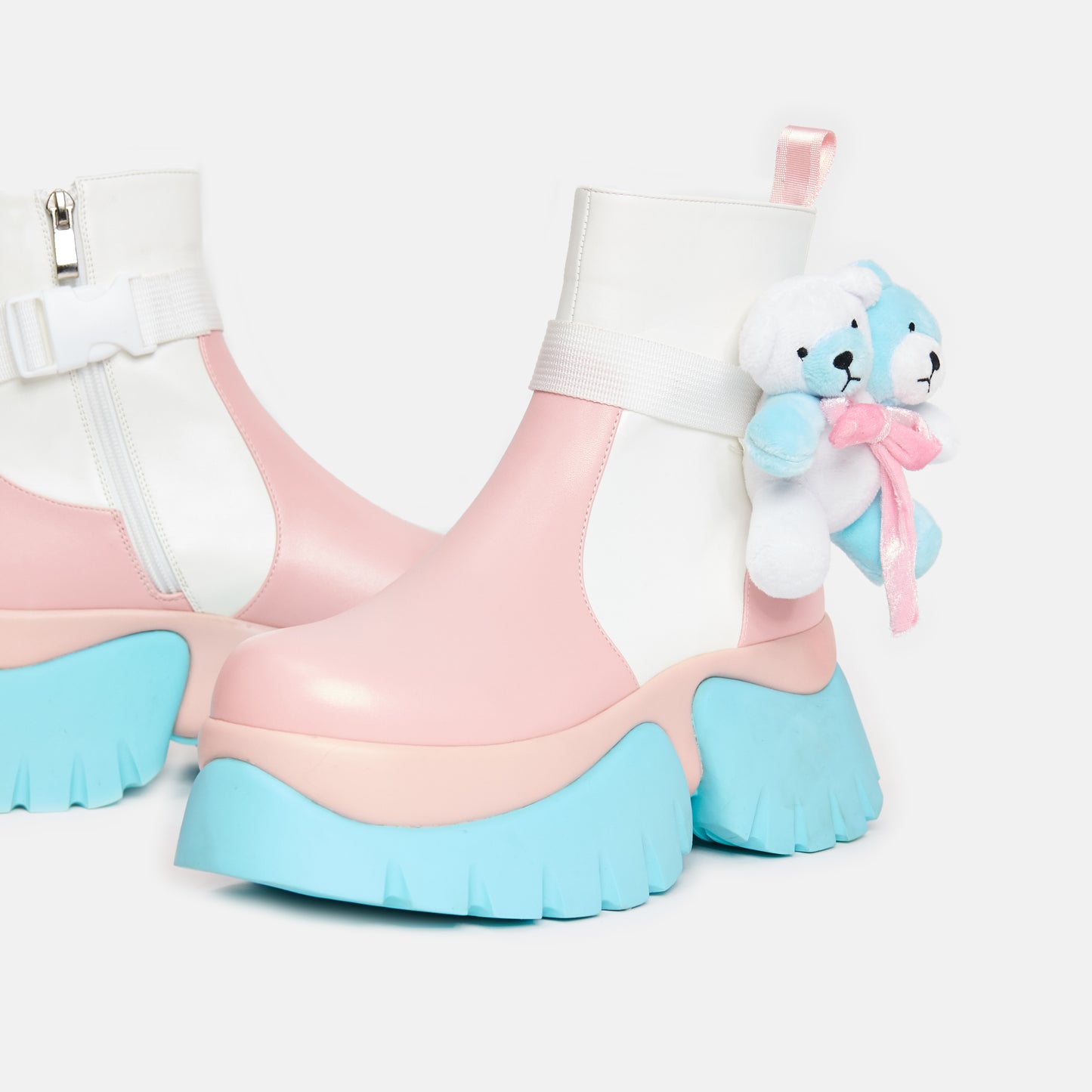 Teddy Bear Pastel Platform Boots - Ankle Boots - KOI Footwear - Multi - Close-Up Detail