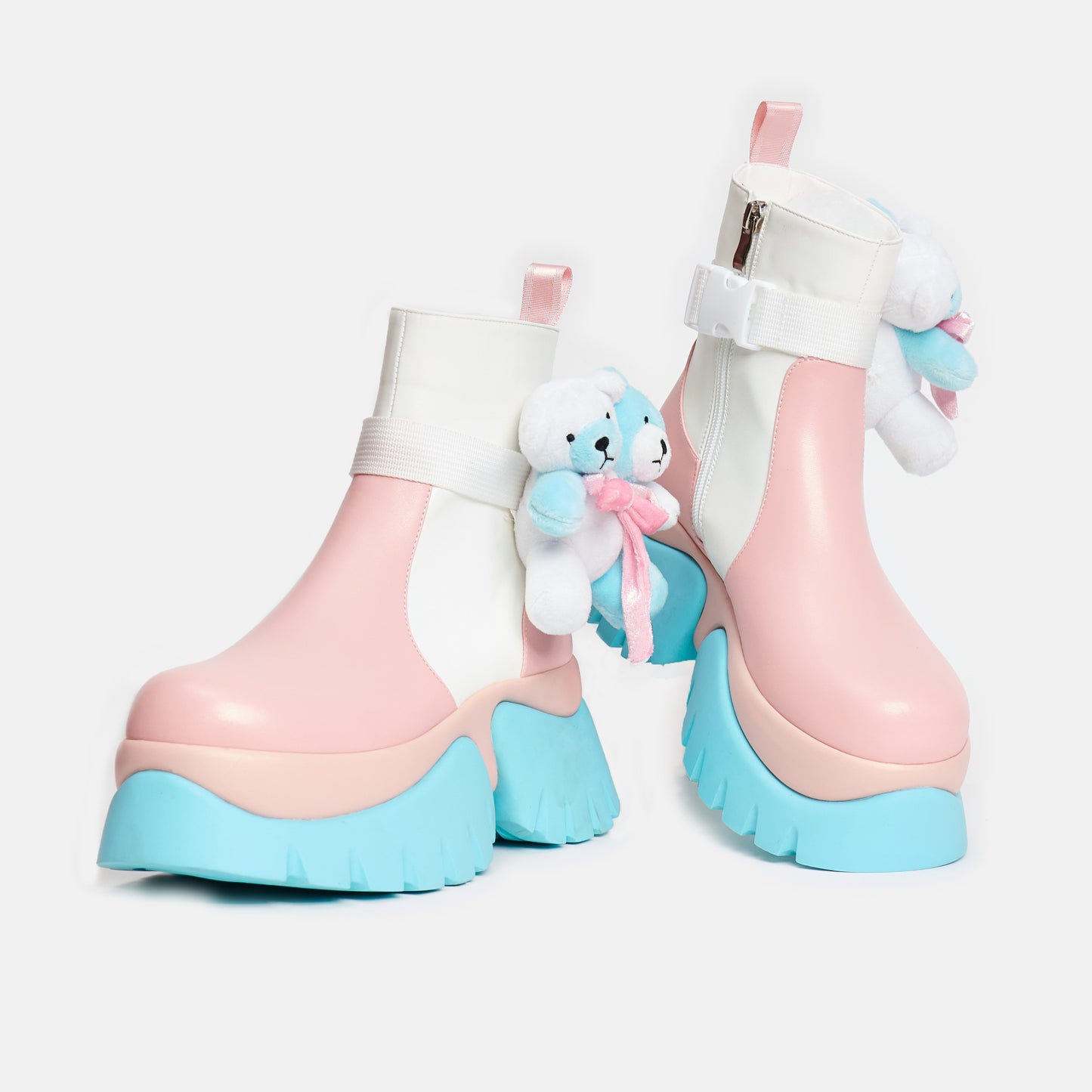 Teddy Bear Pastel Platform Boots - Ankle Boots - KOI Footwear - Multi - Front Views