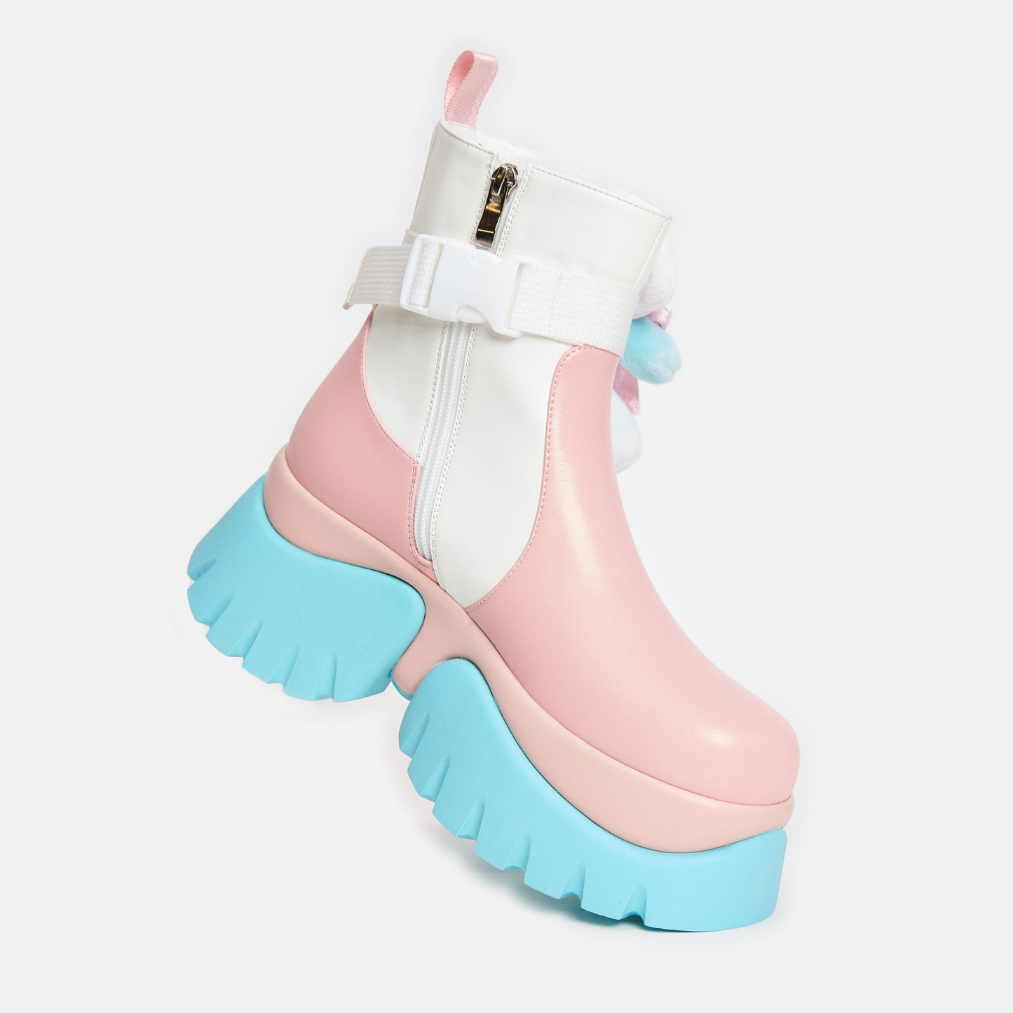 Teddy Bear Pastel Platform Boots - Ankle Boots - KOI Footwear - Multi - Zip Detail