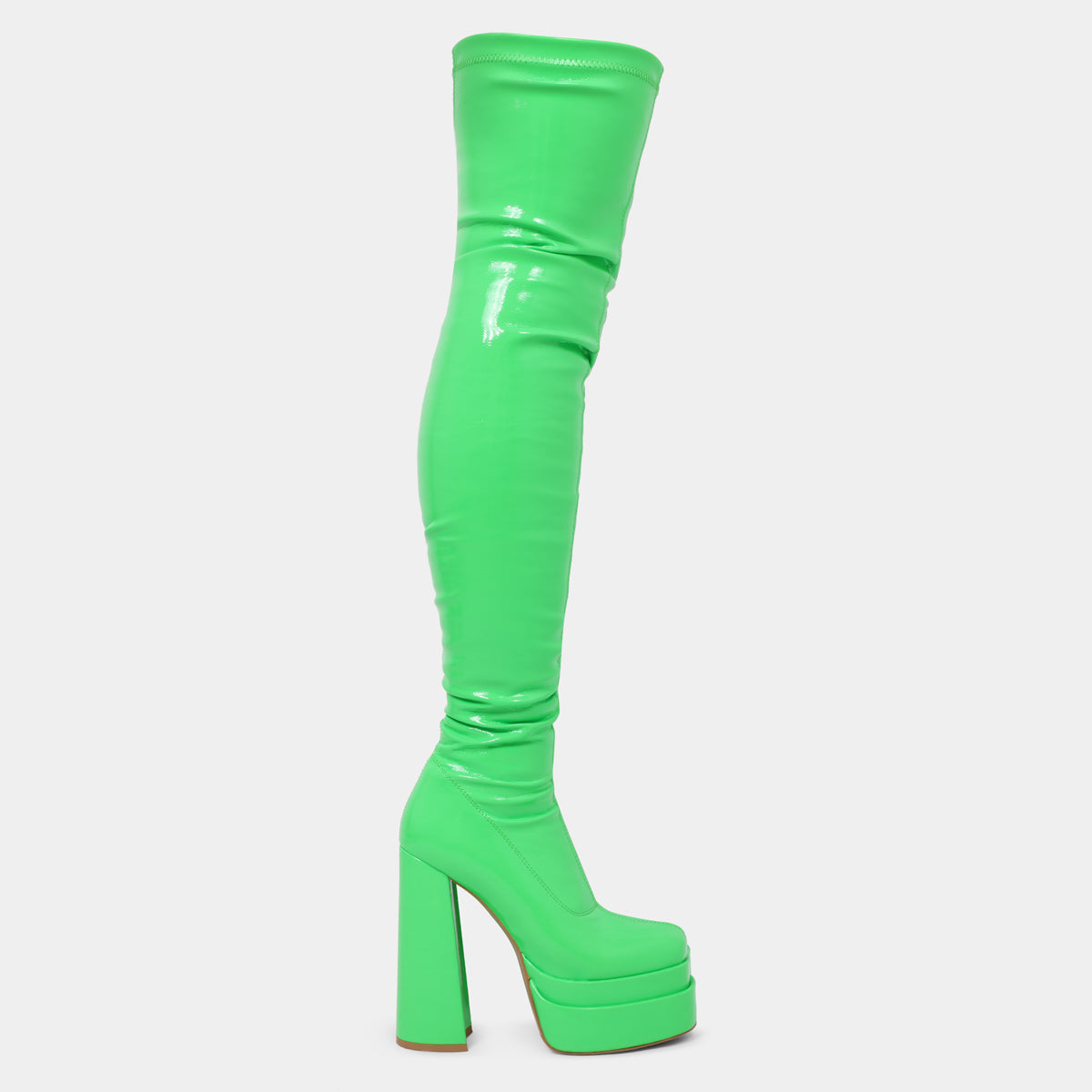 The Redemption Green Stretch Thigh High Boots - Long Boots - KOI Footwear - Green - Side View