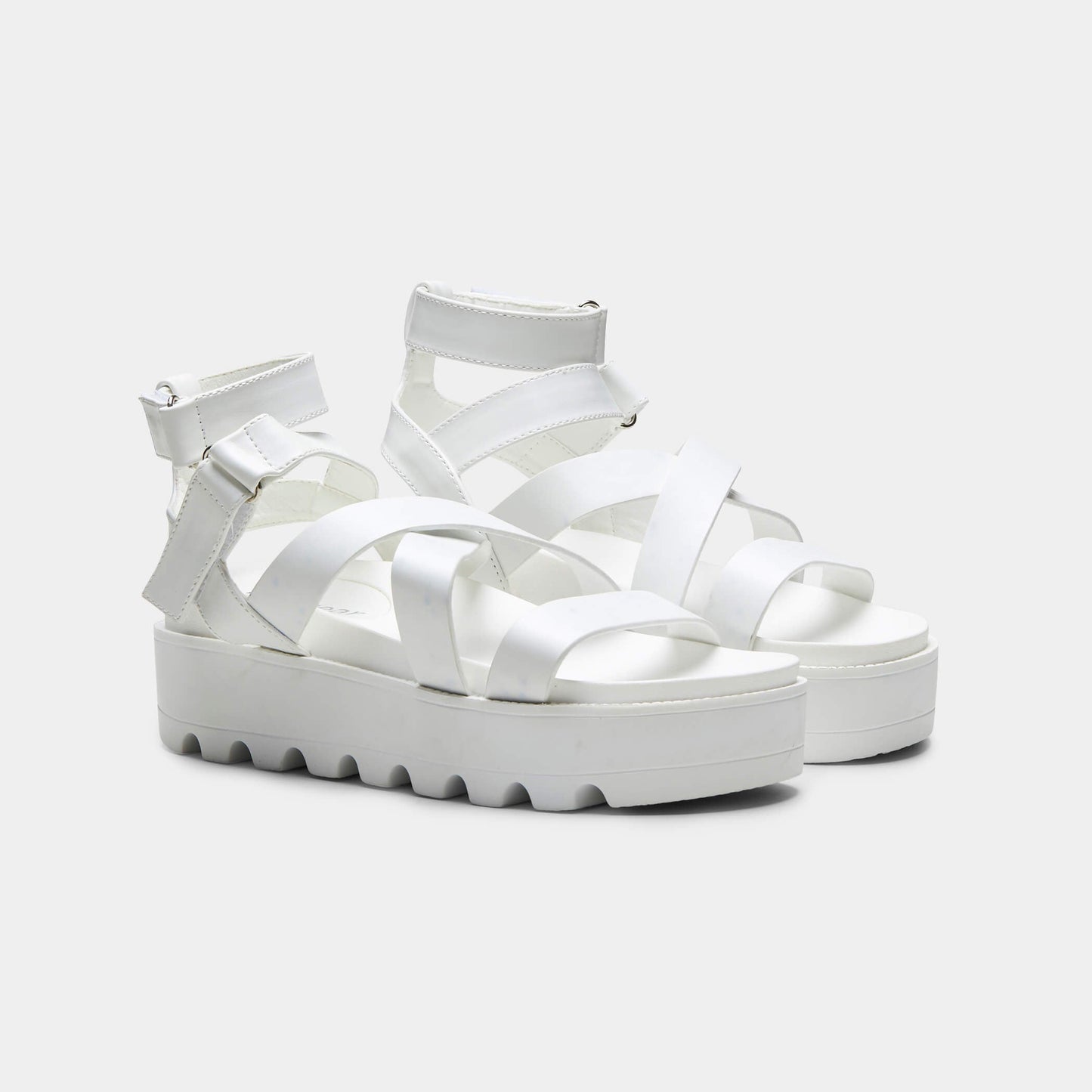 CRIX White Chunky Flatform Sandals - Sandals - KOI Footwear - White - Three-Quarter View