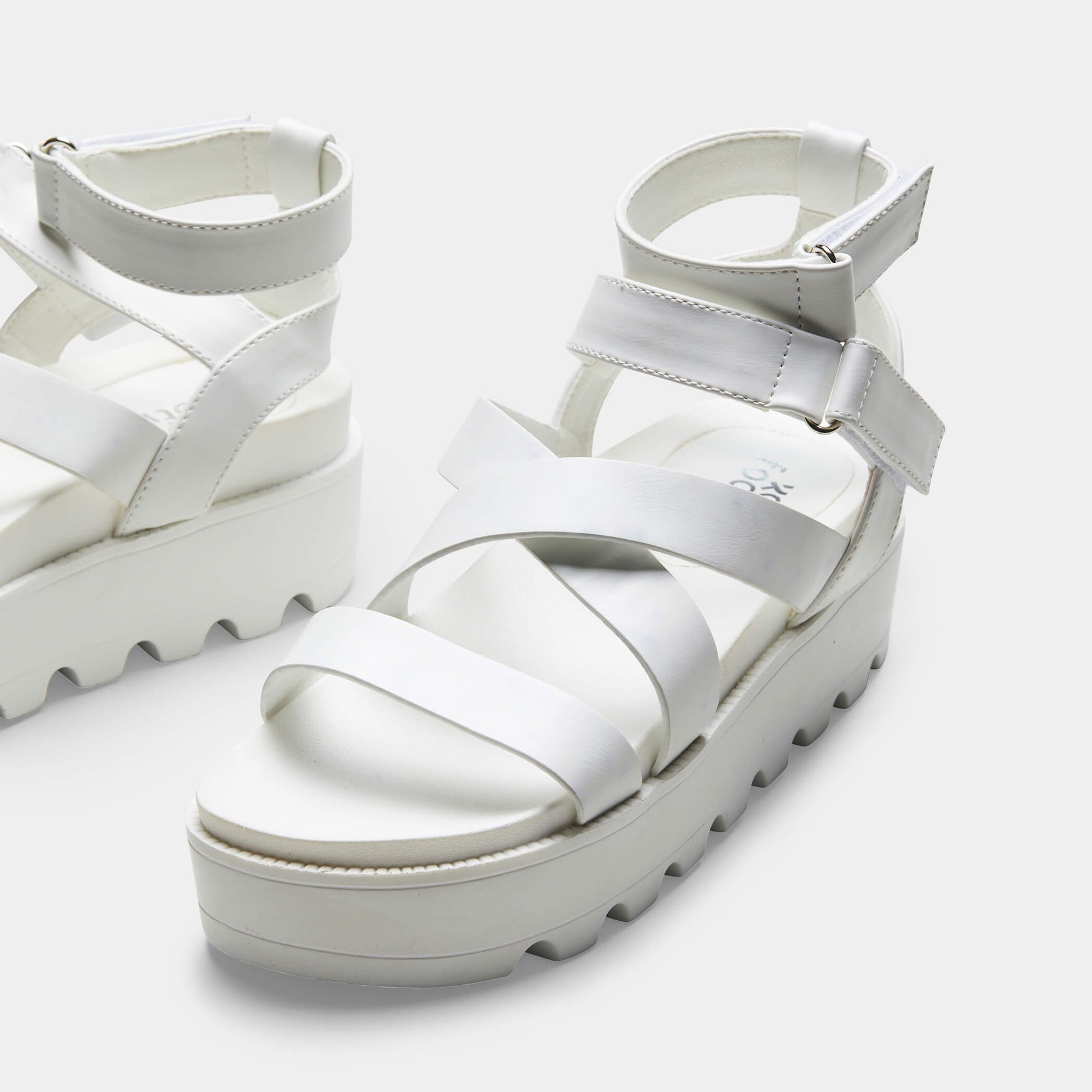 CRIX White Chunky Flatform Sandals - Sandals - KOI Footwear - White - Top Detail