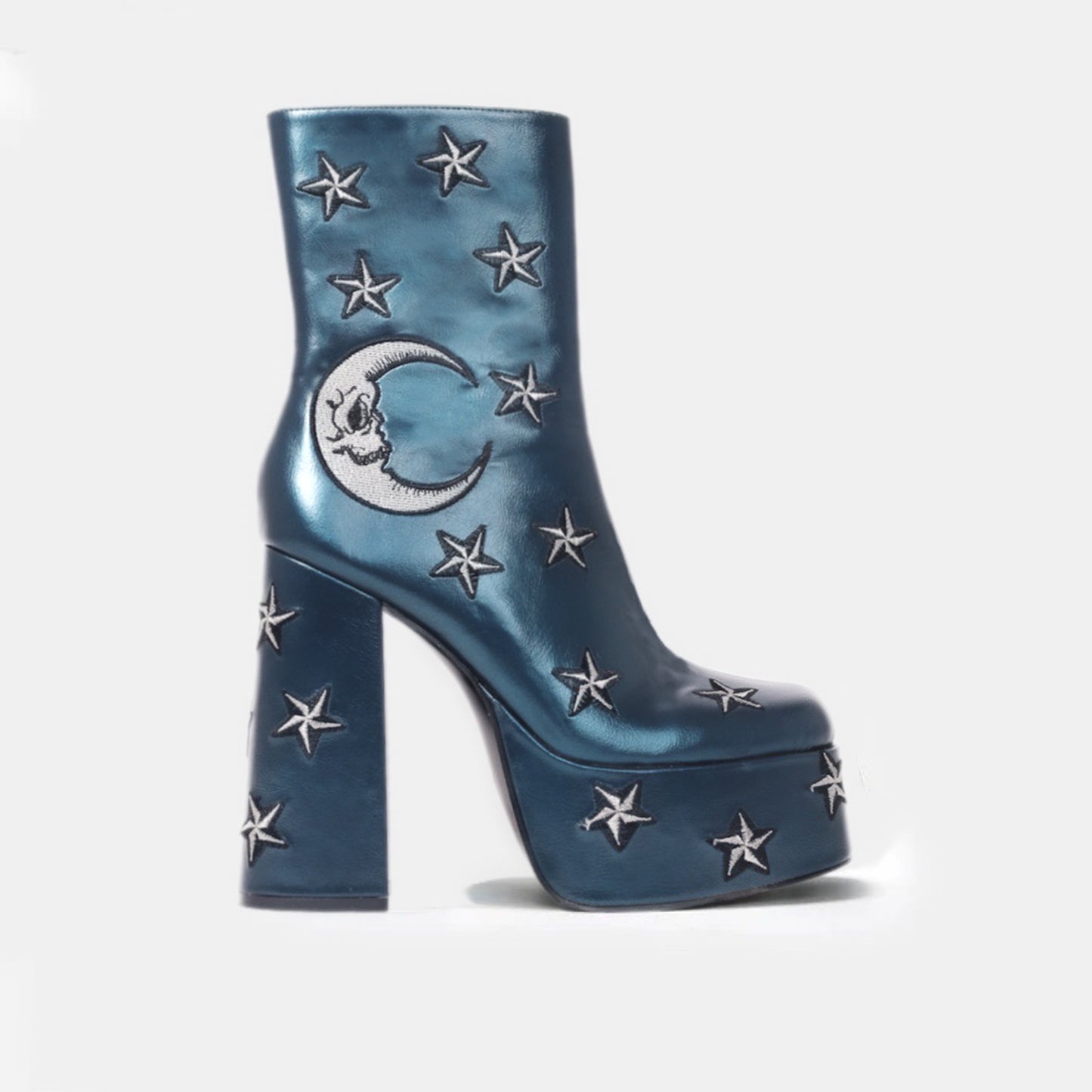 Dreams of Mooncraft Teal Heeled Boots - Ankle Boots - KOI Footwear - Blue - Slide View