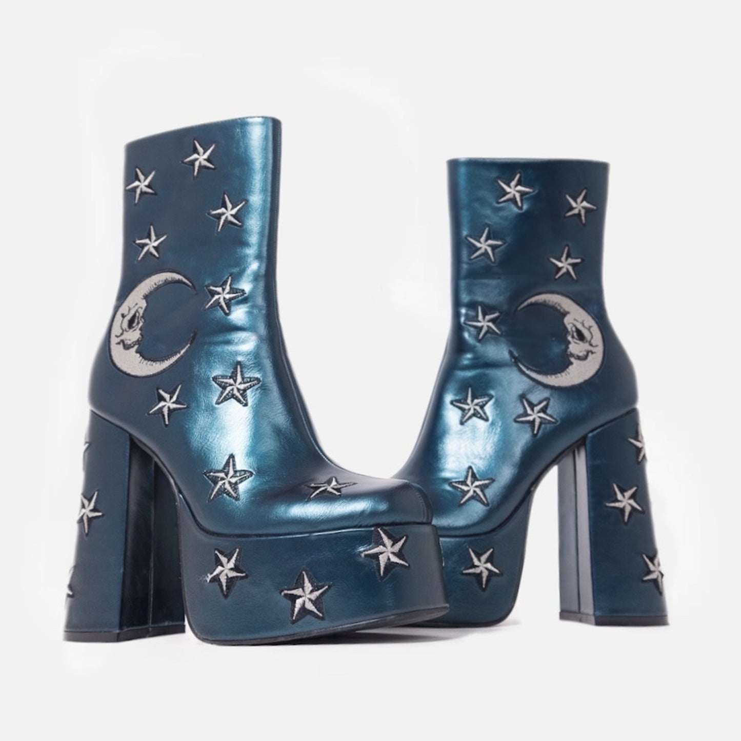 Dreams of Mooncraft Teal Heeled Boots - Ankle Boots - KOI Footwear - Blue - Platform Detail