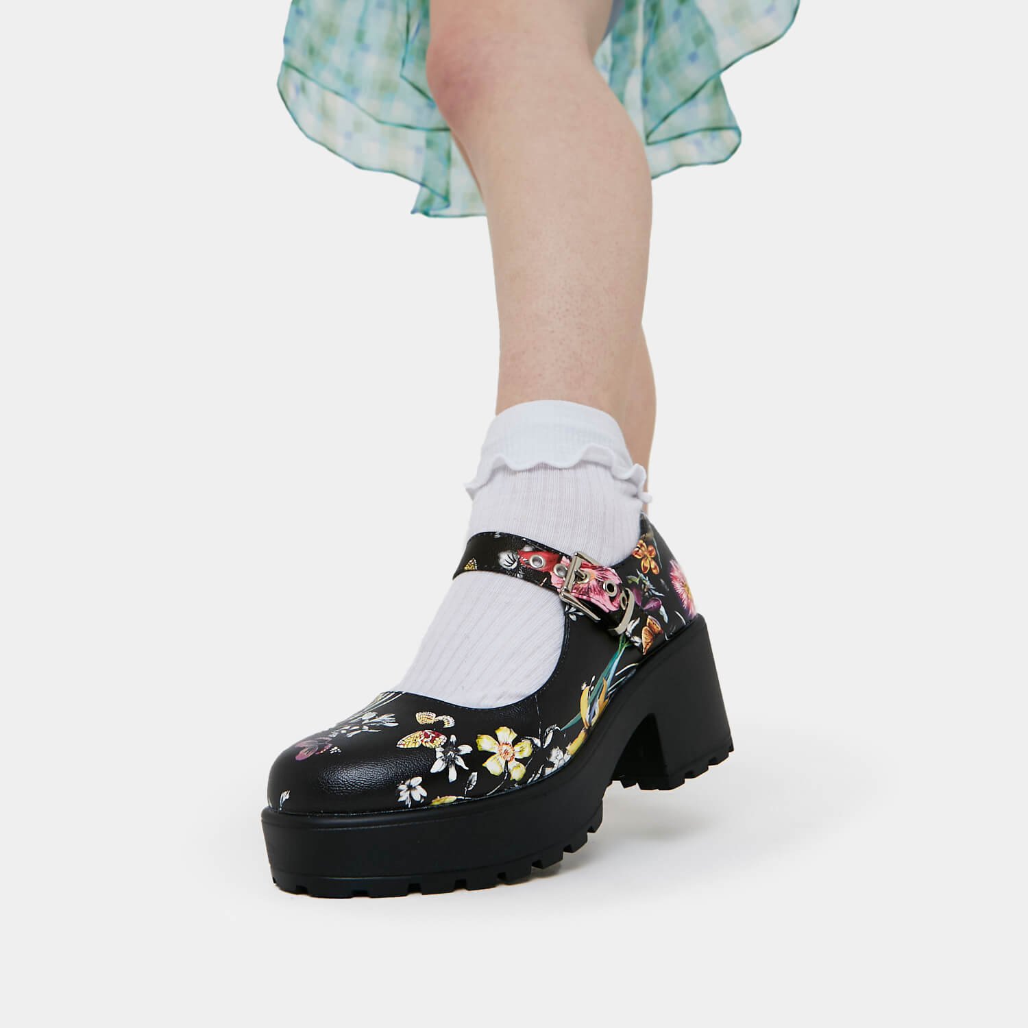 Tira Mary Jane Shoes 'Floral Edition' - Mary Janes - KOI Footwear - Black - Model Front View