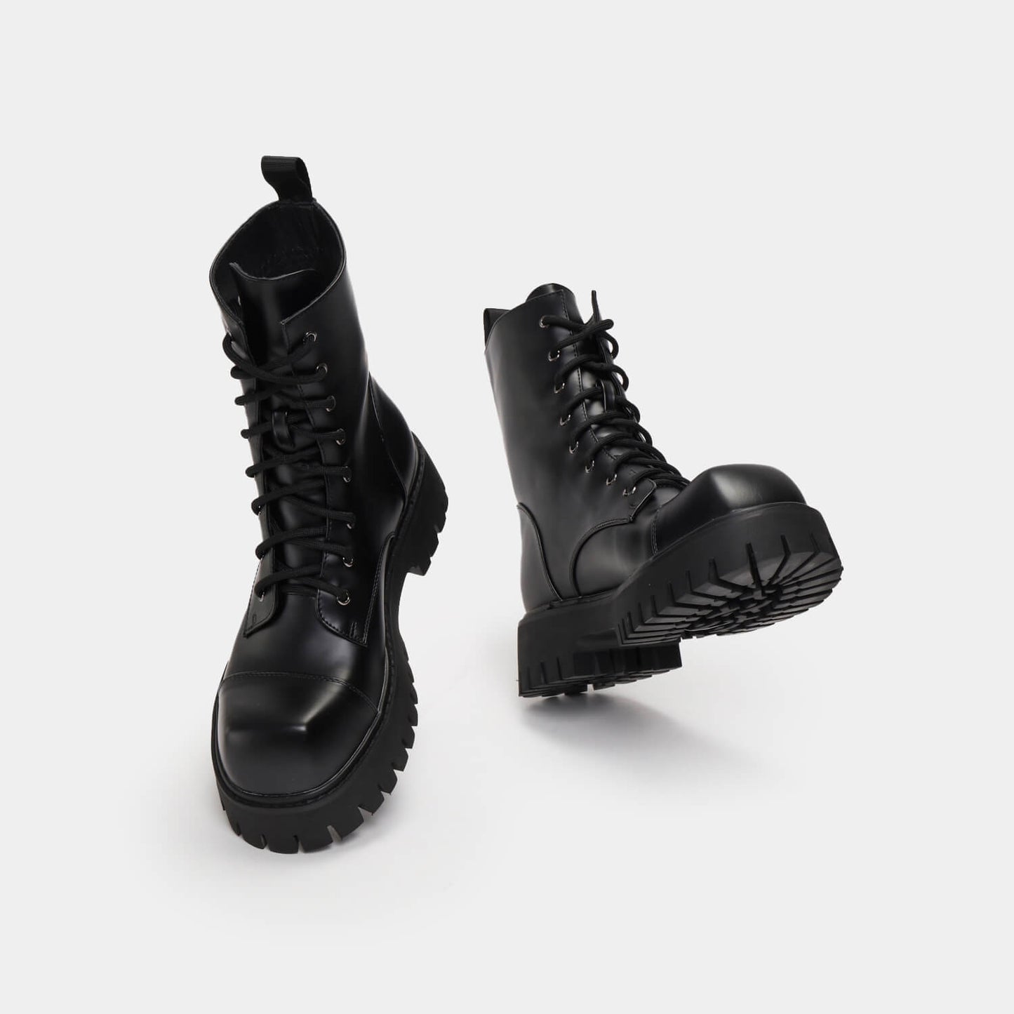 Gimli Men's Black Square Toe Lace Up Boots - Ankle Boots - KOI Footwear - Black - Front Platform Detail