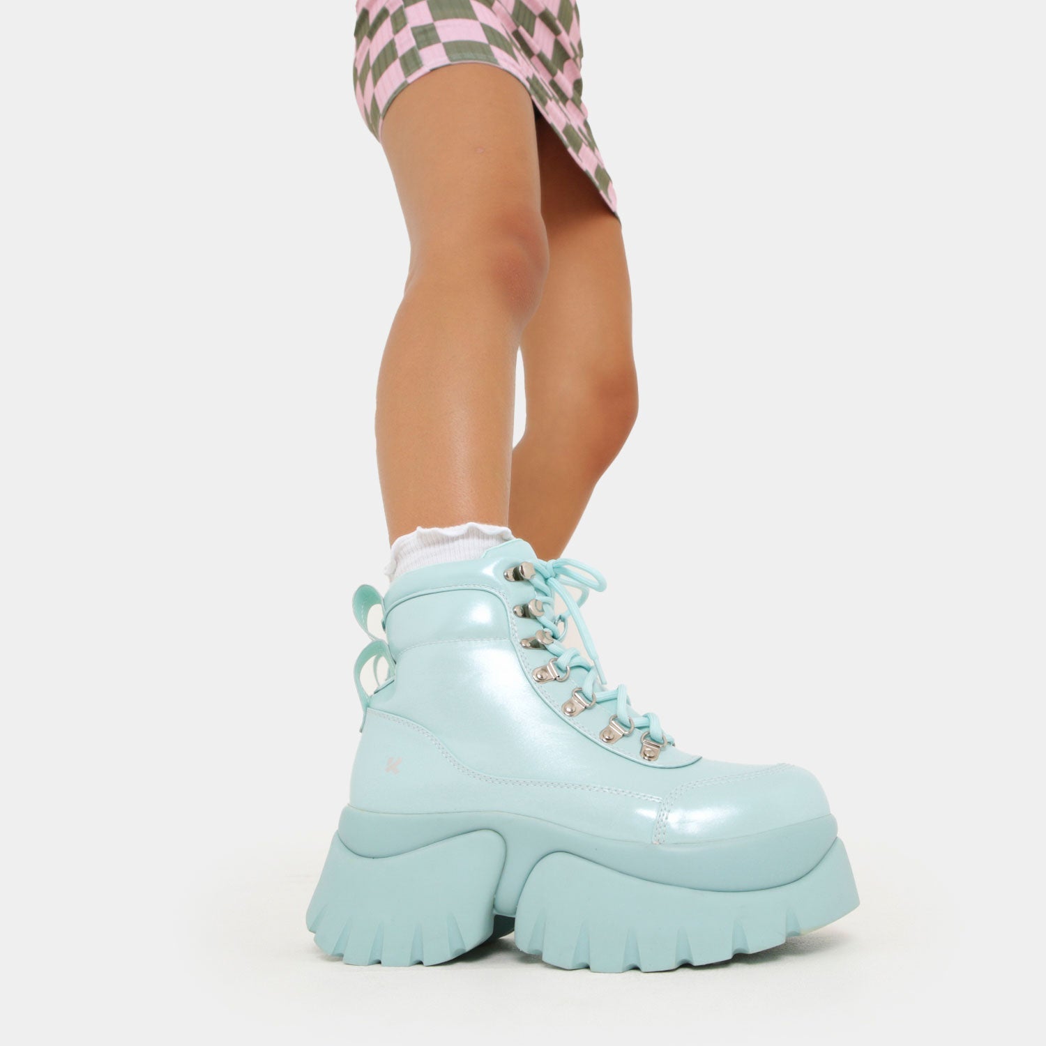 Gooey Baby Blue Platform Boots - Ankle Boots - KOI Footwear - Blue - Model Right View