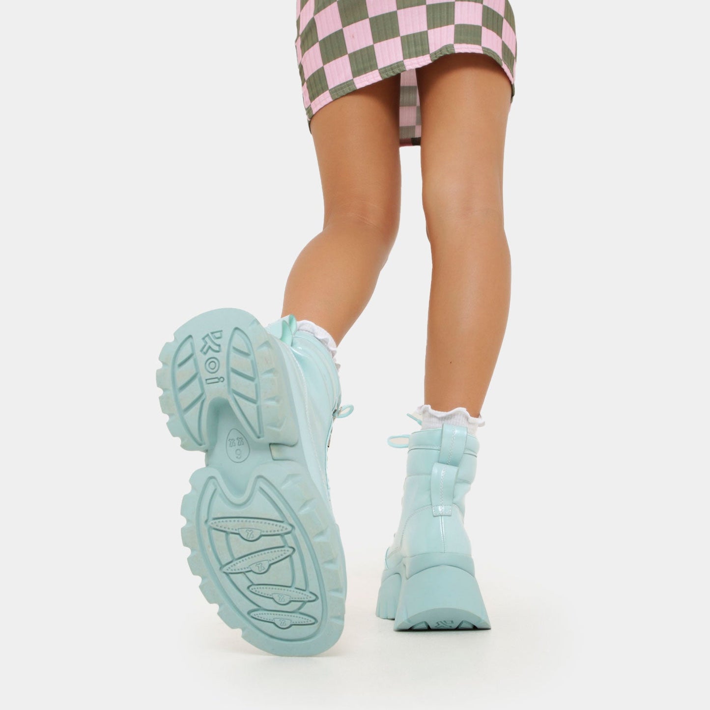Gooey Baby Blue Platform Boots - Ankle Boots - KOI Footwear - Blue - Model Sole View