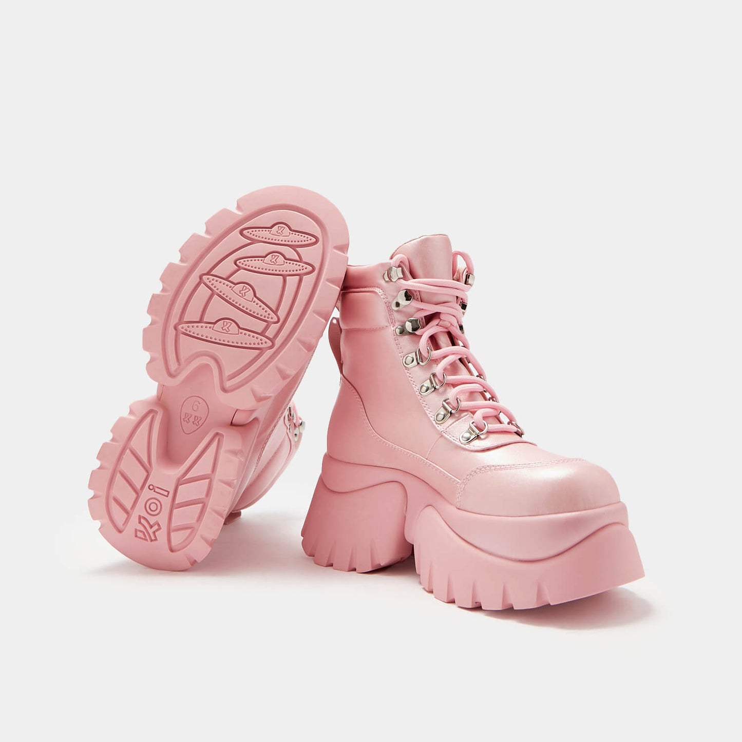 Gooey Bubblegum Platform Boots - Ankle Boots - KOI Footwear - Pink - Sole and Front Detail