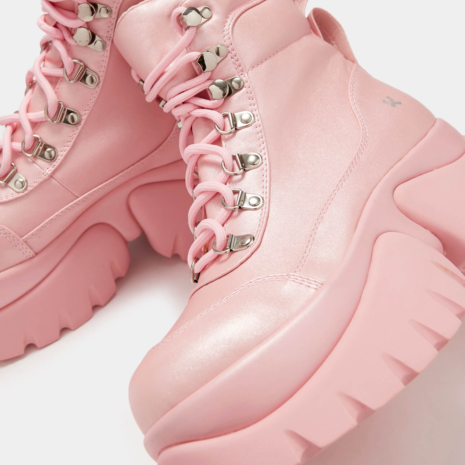 Gooey Bubblegum Platform Boots - Ankle Boots - KOI Footwear - Pink - Lace Detail