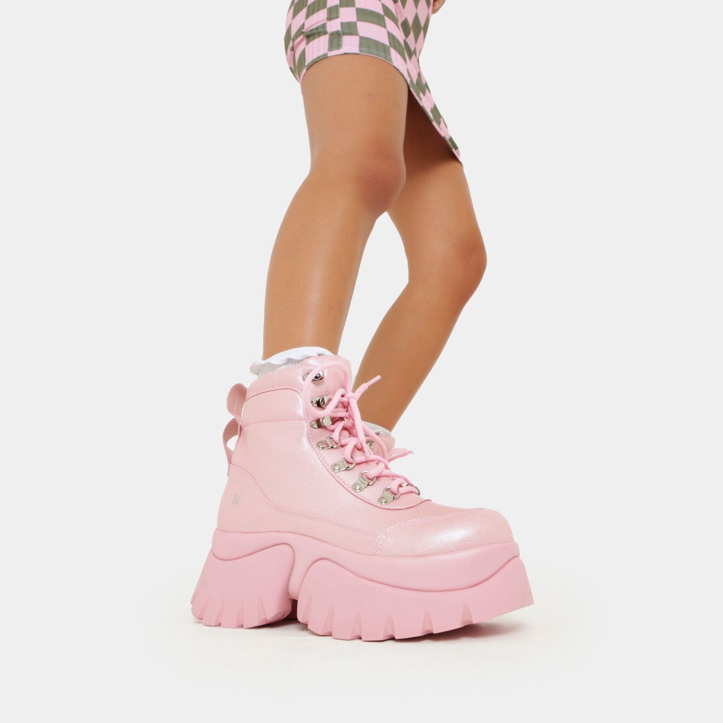 Gooey Bubblegum Platform Boots - Ankle Boots - KOI Footwear - Pink - Side Model View