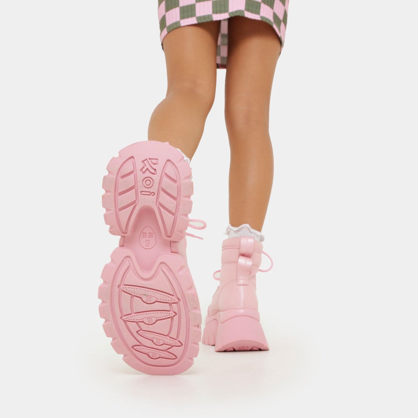 Gooey Bubblegum Platform Boots - Ankle Boots - KOI Footwear - Pink - Model Sole View