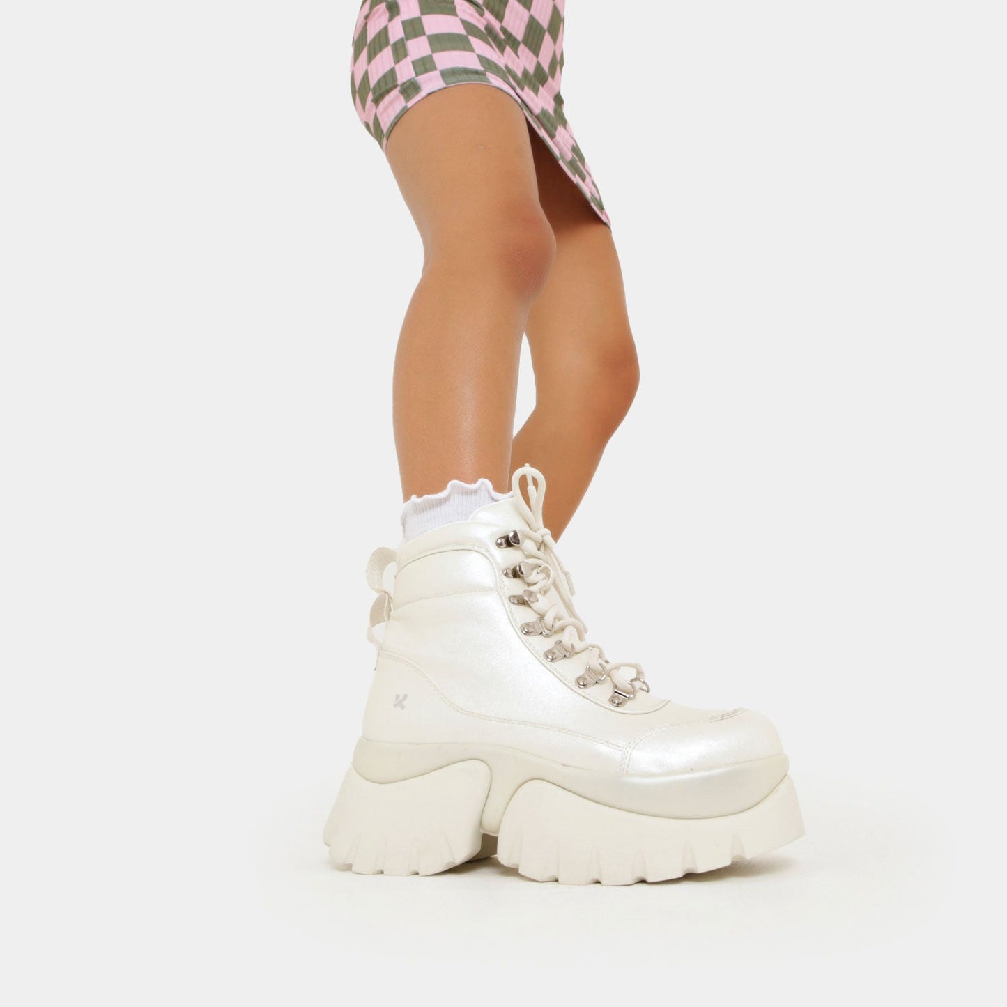Gooey White Platform Boots - Ankle Boots - KOI Footwear - White - Model Right View