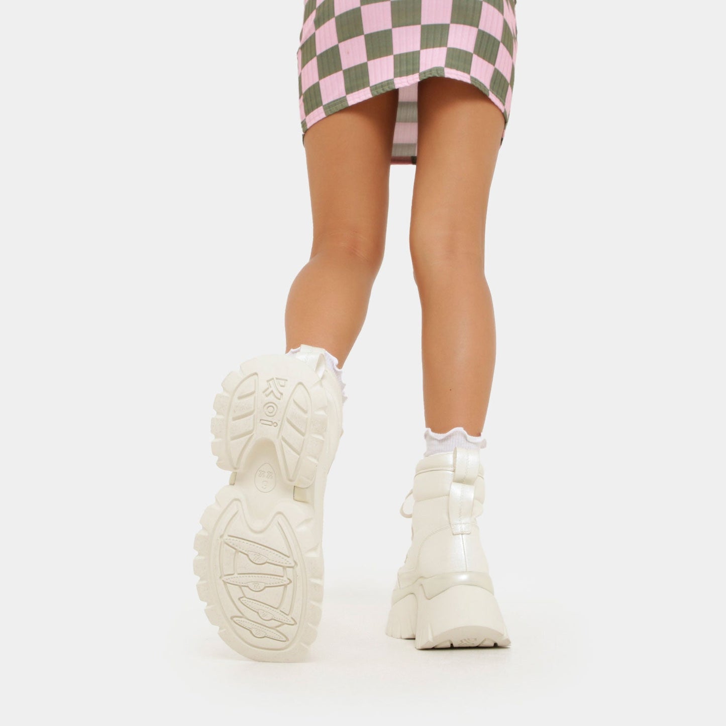 Gooey White Platform Boots - Ankle Boots - KOI Footwear - White - Model Sole View