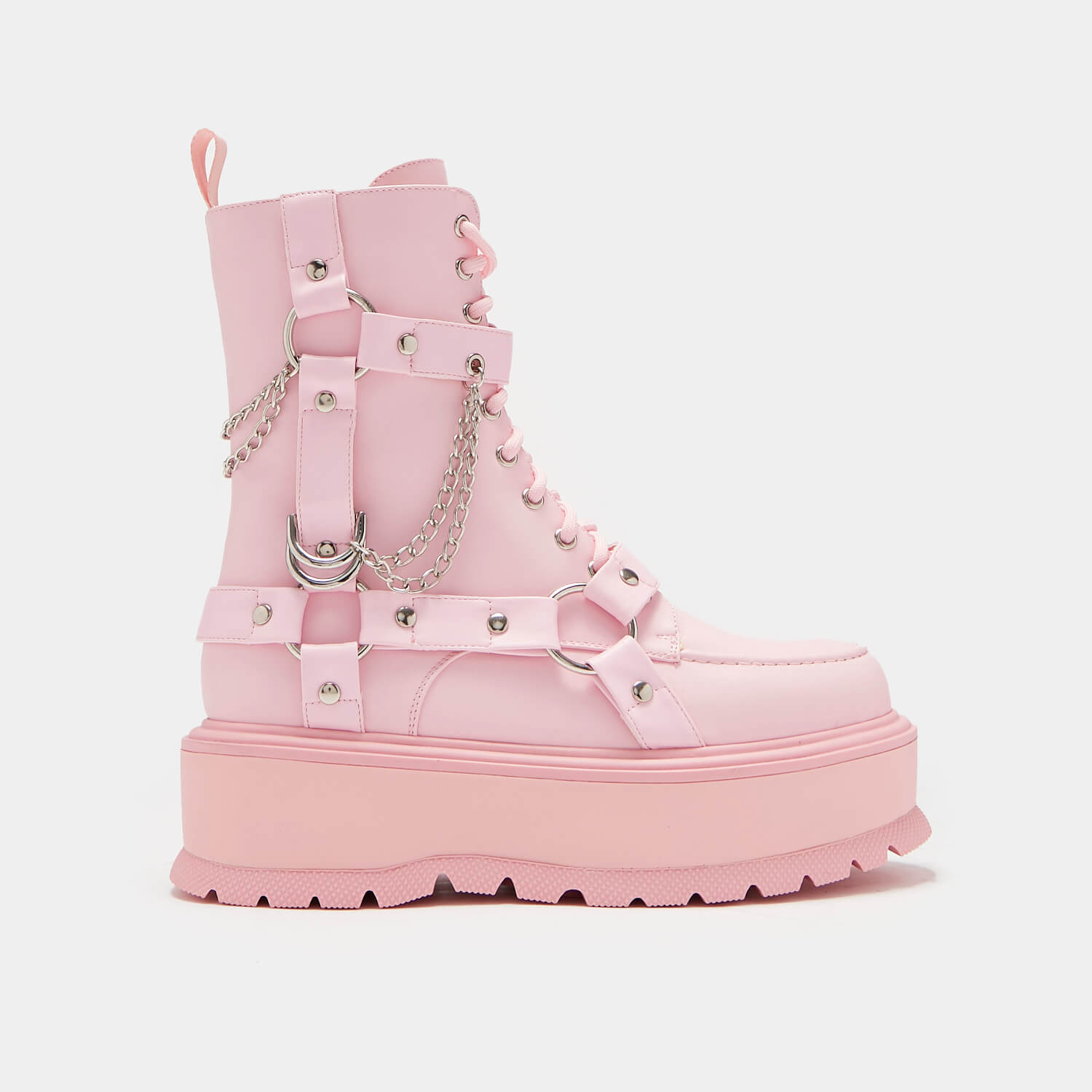 Yami Pastel Pink Platform Boots - Ankle Boots - KOI Footwear - Pink - Side View