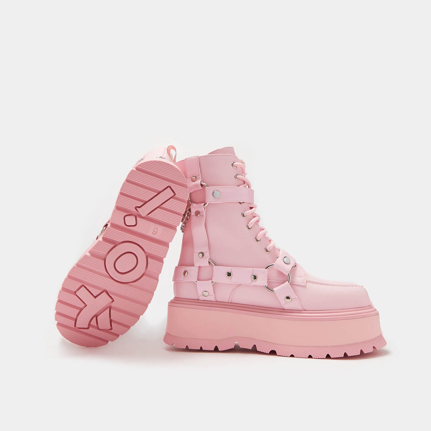 Yami Pastel Pink Platform Boots - Ankle Boots - KOI Footwear - Pink - Sole and Side View