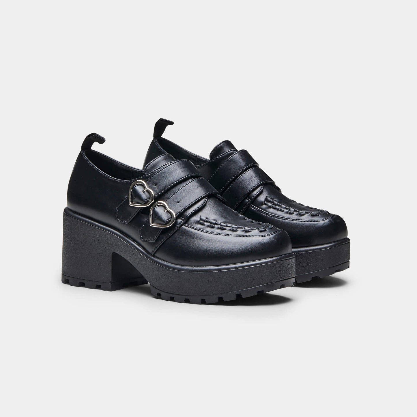 IAGO Metal Heart Oxford Platform Shoes - Shoes - KOI Footwear - Black - Three-Quarter View