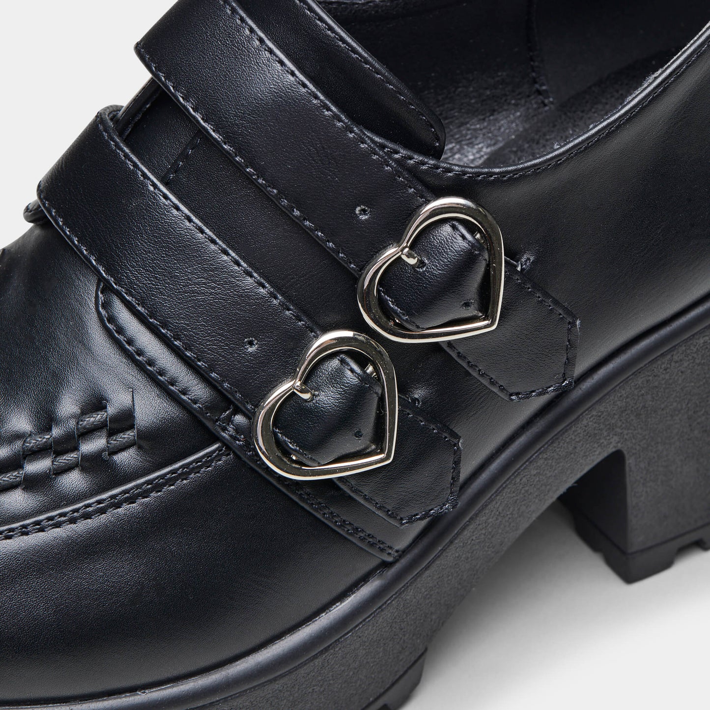 IAGO Metal Heart Oxford Platform Shoes - Shoes - KOI Footwear - Black - Buckle Detail