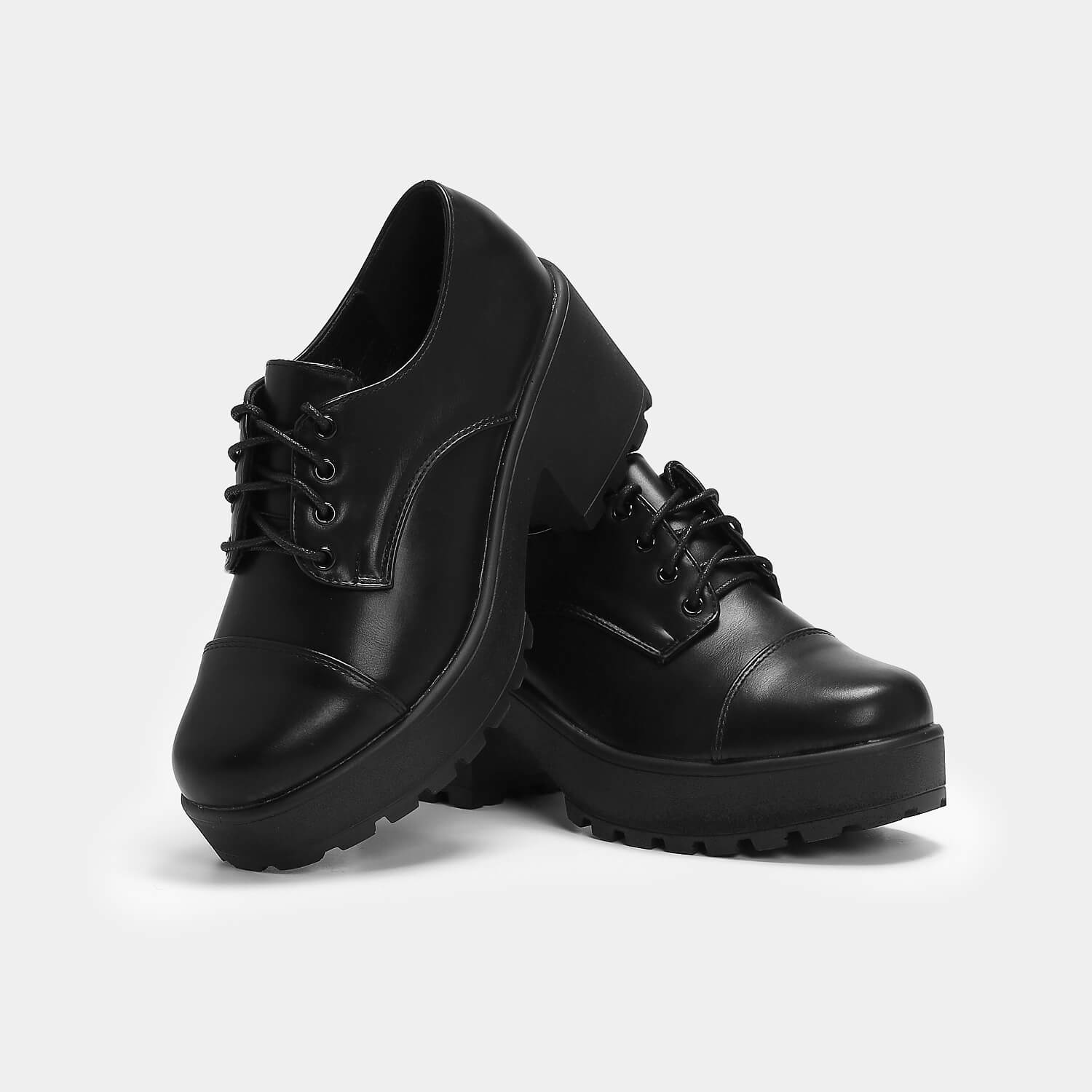 Rei Chunky Lace Up Shoes - Shoes - KOI Footwear - Black - Front Side View